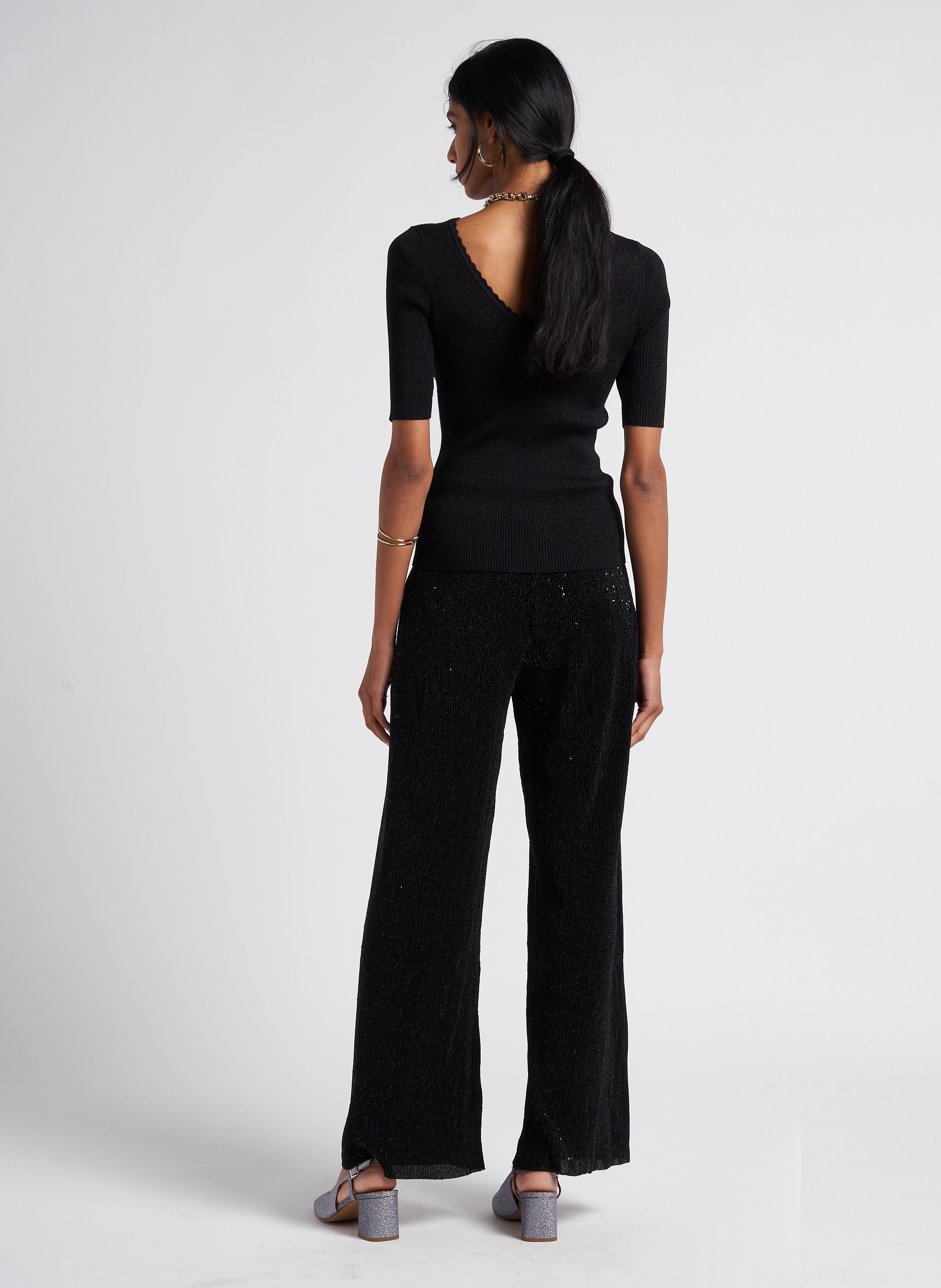 Wide-leg sequined pants GRACE ET MILA Black