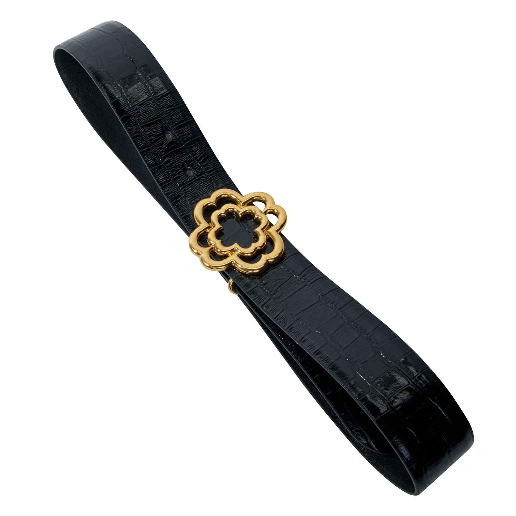 Ceinture en cuir embossé croco MAJE Noir