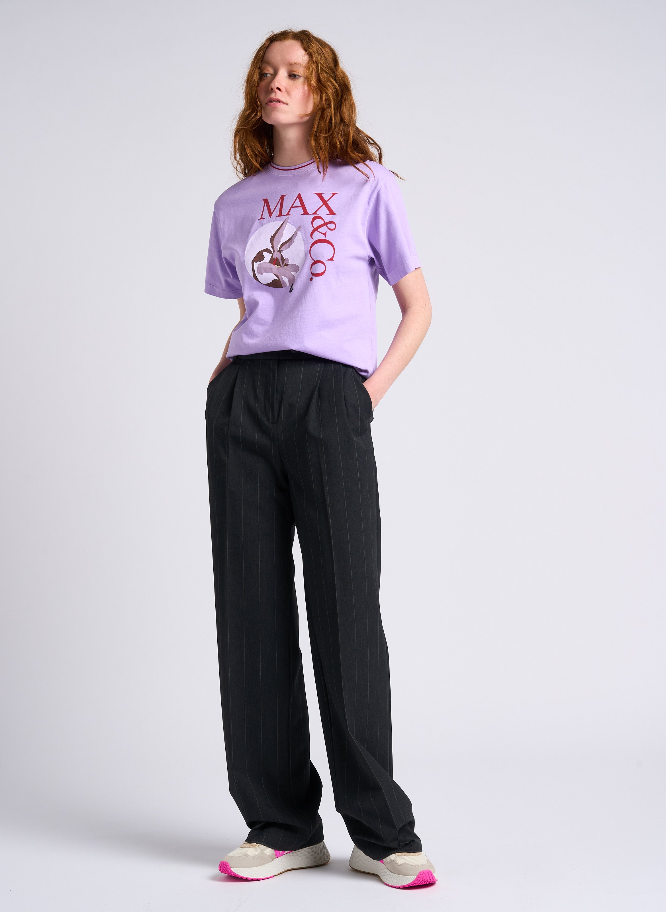 Tee-shirt col rond sérigraphié en coton MAX&amp;Co. Violet