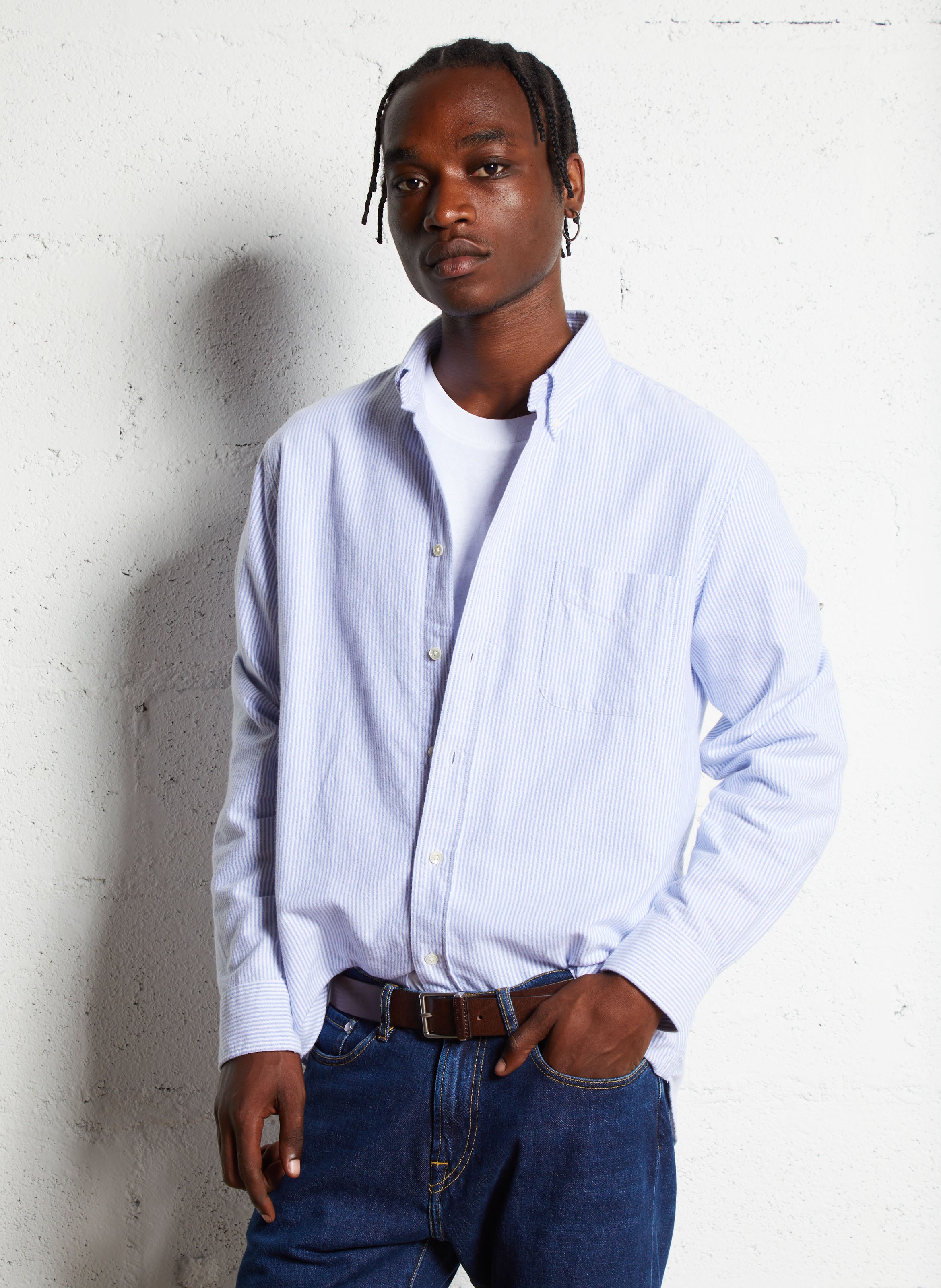 Chemise col classique manches contrastantes en coton HARTFORD Blue