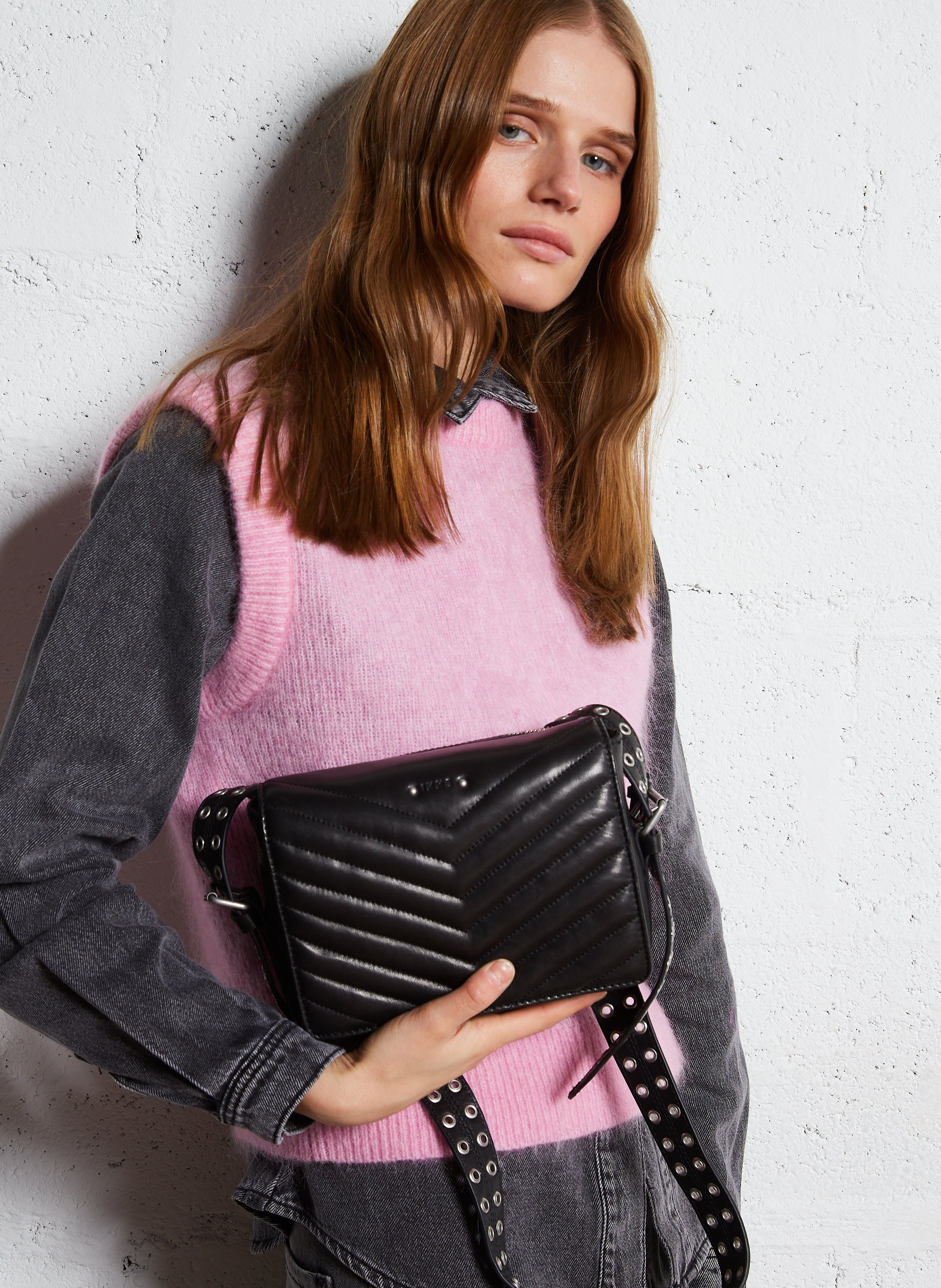 Quilted leather shoulder bag IKKS Black