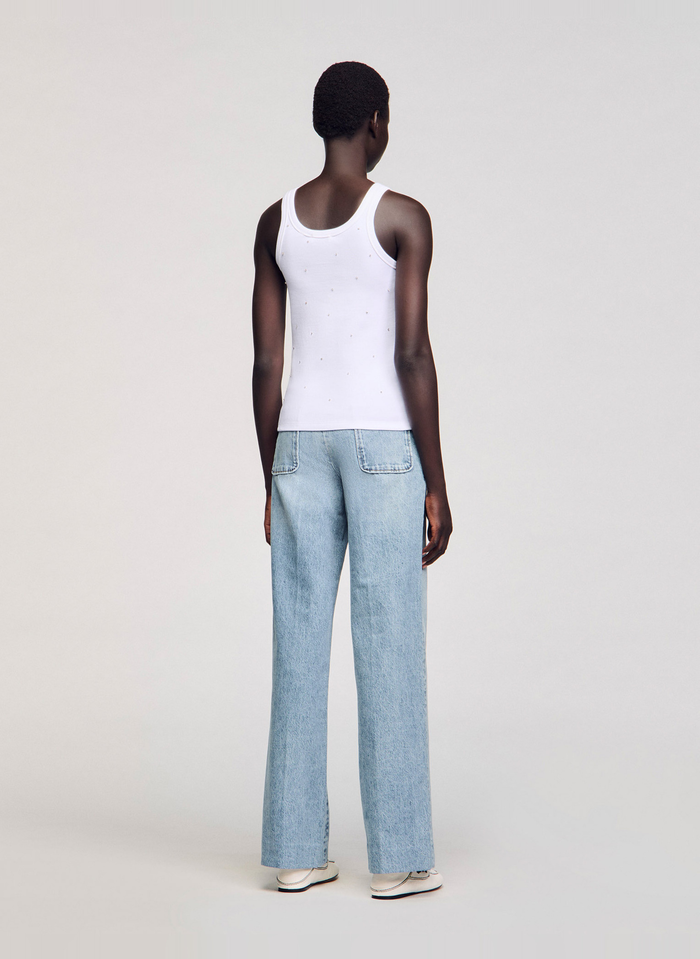 Cotton tank top with rhinestones SANDRO White