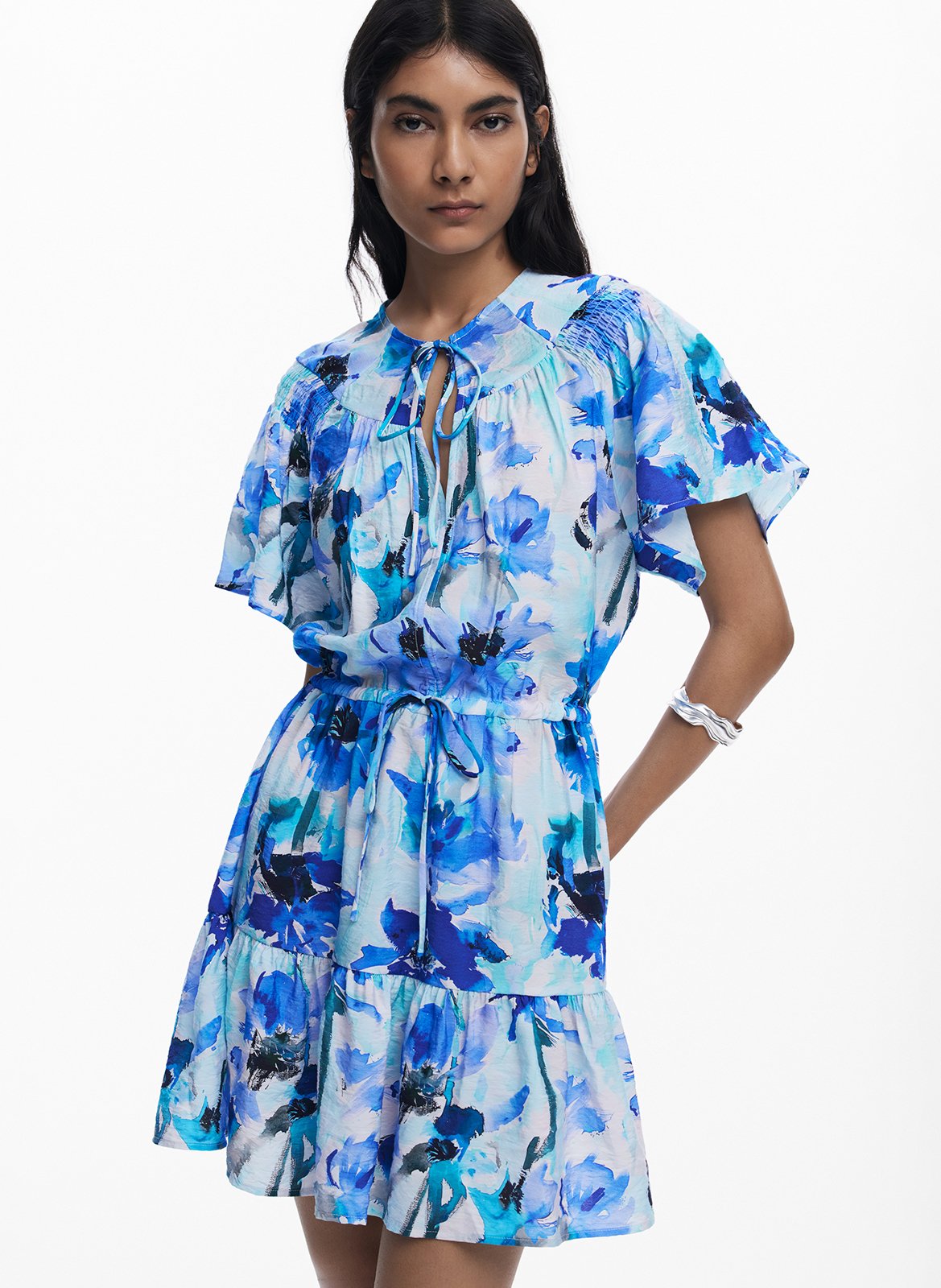 Robe courte col rond à imprimé floral  DESIGUAL Multicolore