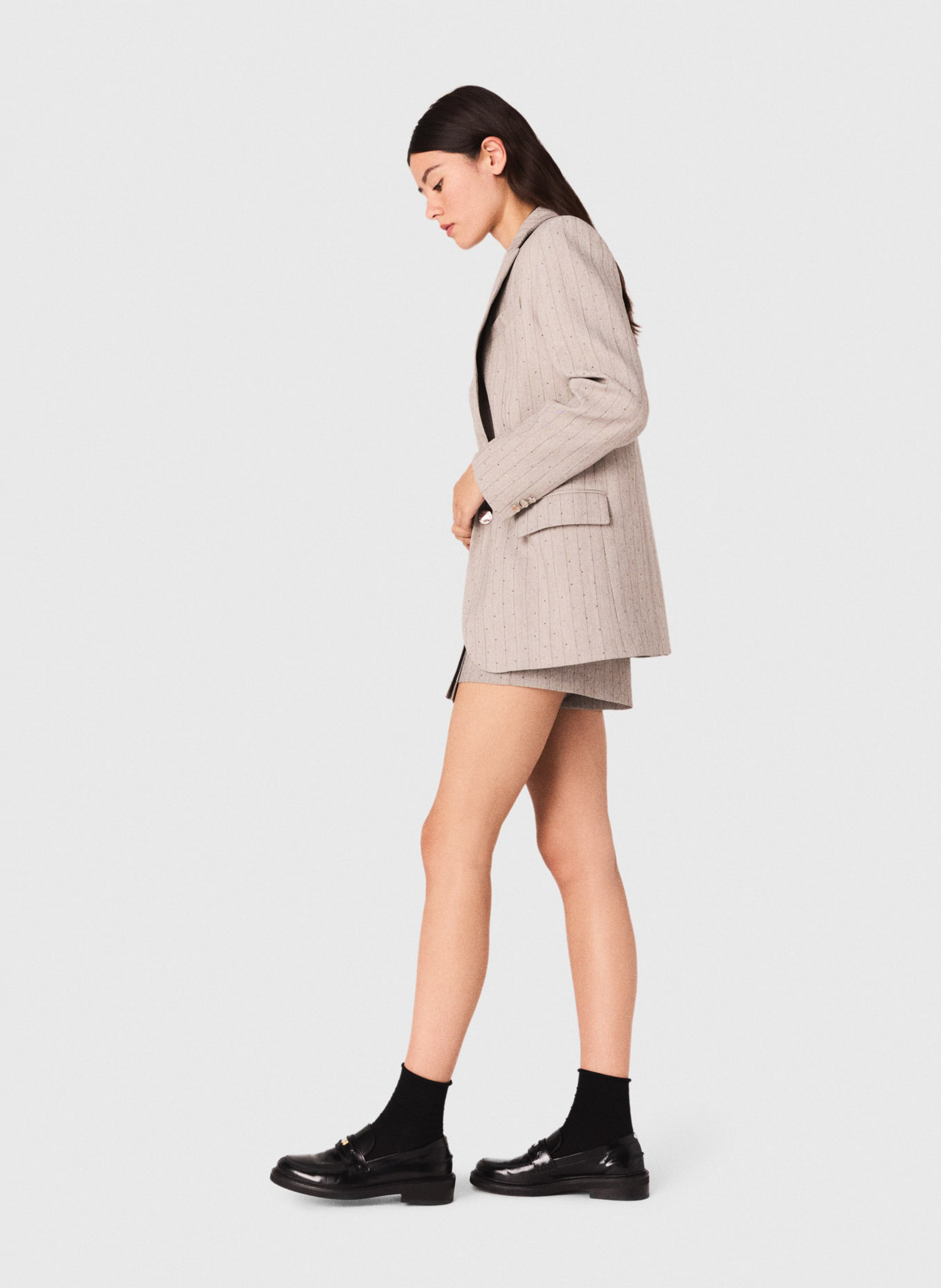 Veste de costume à rayures strassées MAJE Gris