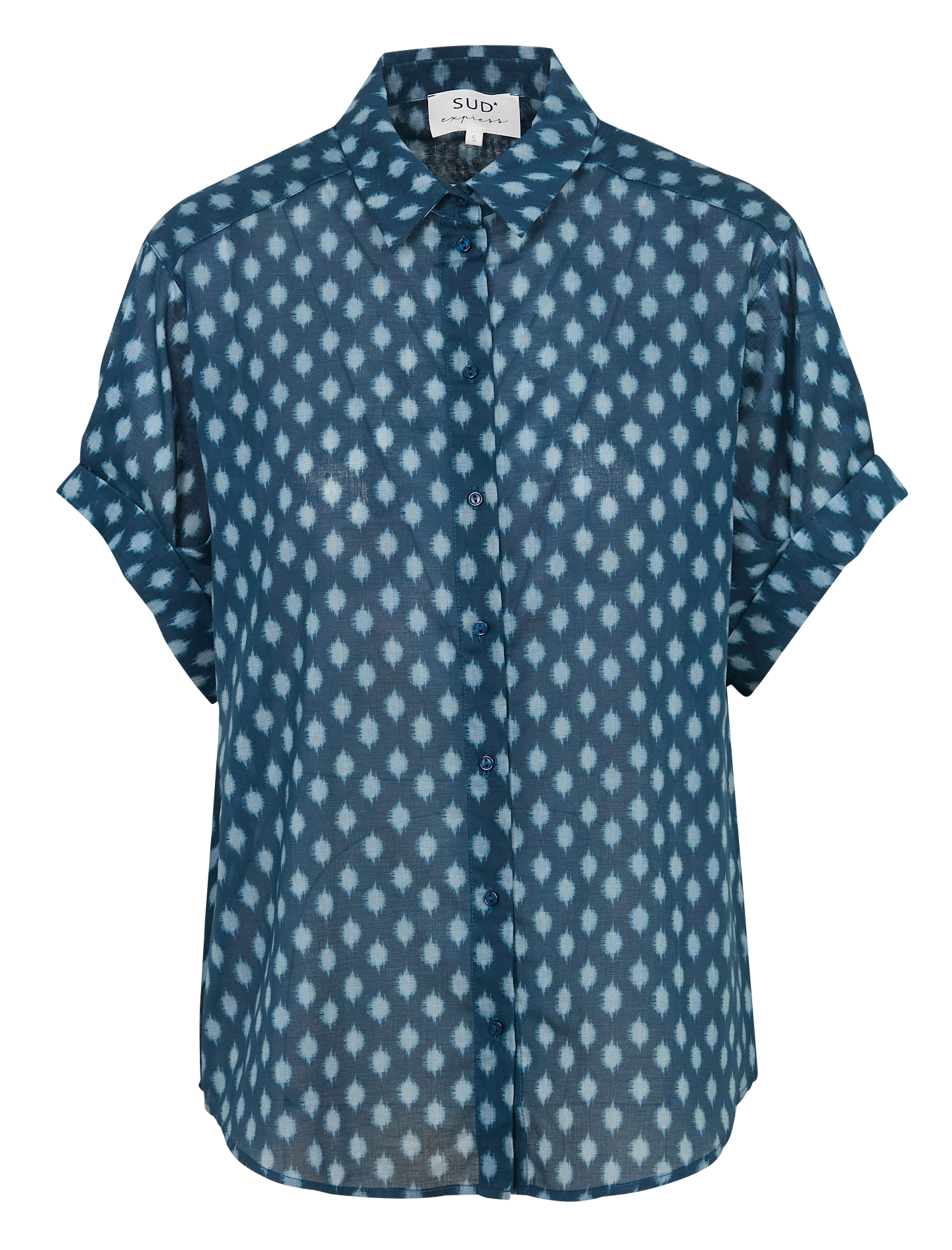 Rechte blouse met korte mouw en print SUD EXPRESS Blauw