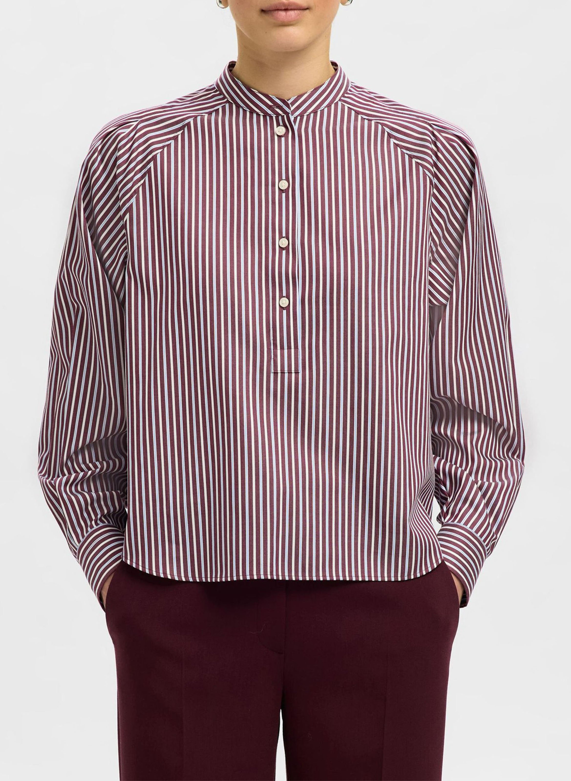 Blouse col mao en coton bio SELECTED Prune