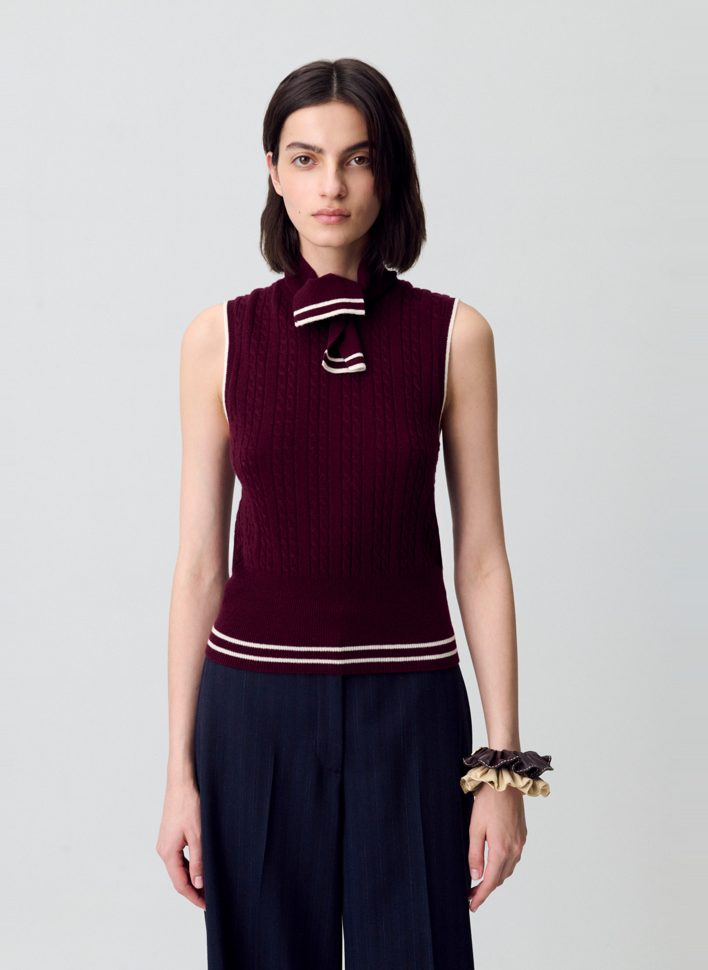 Pull col foulard en maille sans manches CLAUDIE PIERLOT Rouge