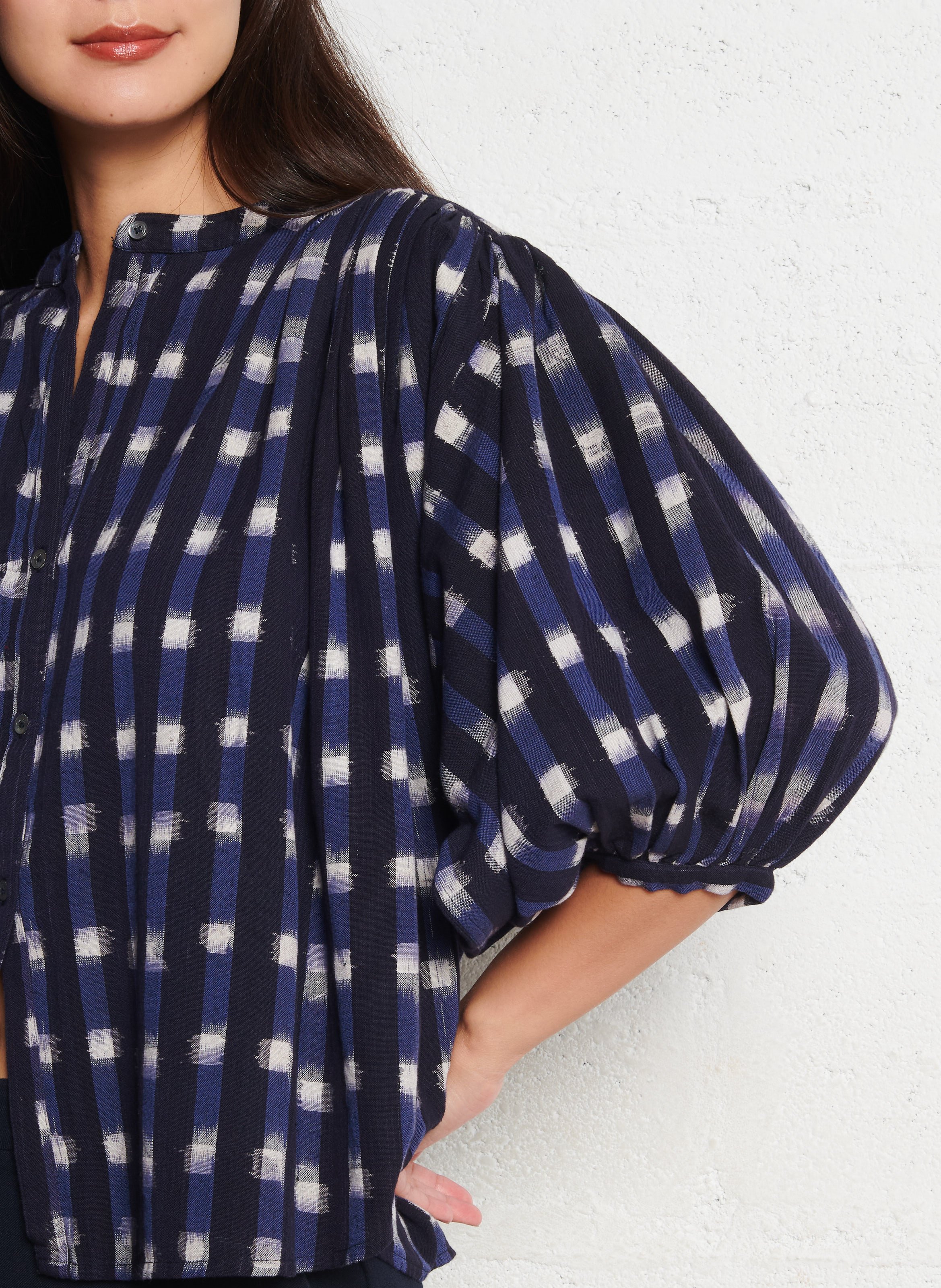 Ruimvallende, katoenen blouse met Maokraag BELLEROSE Grijs