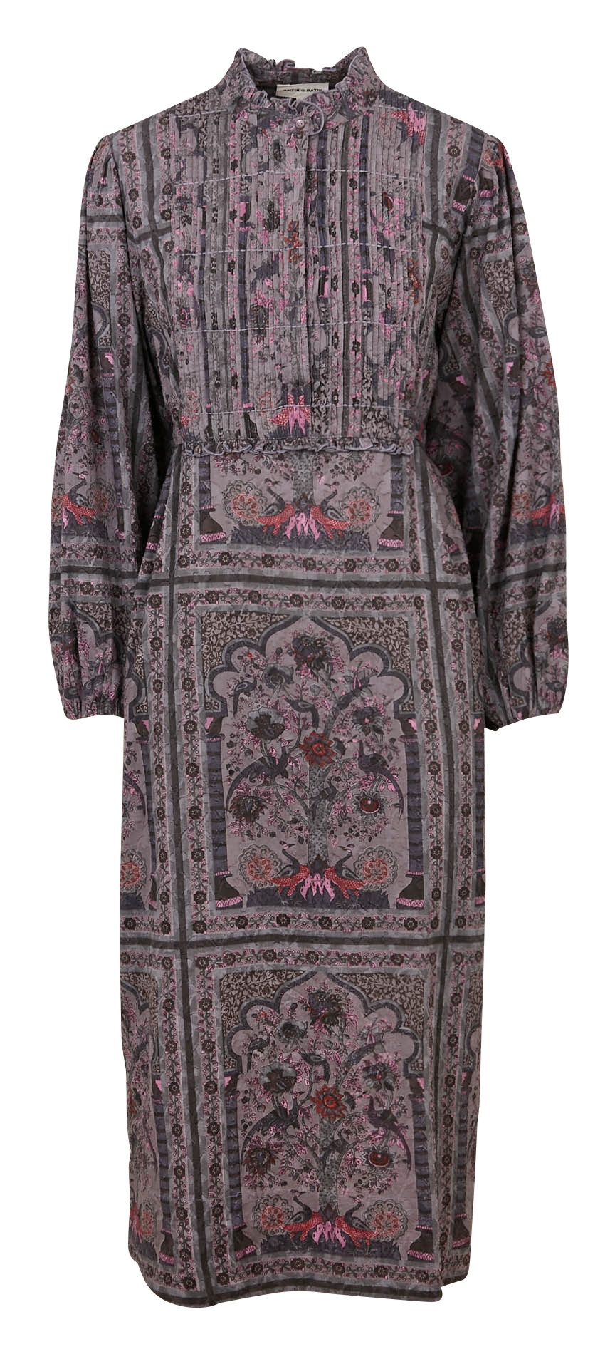 Langes Baumwollkleid mit Rundhalsausschnitt mit Print ANTIK BATIK Grau