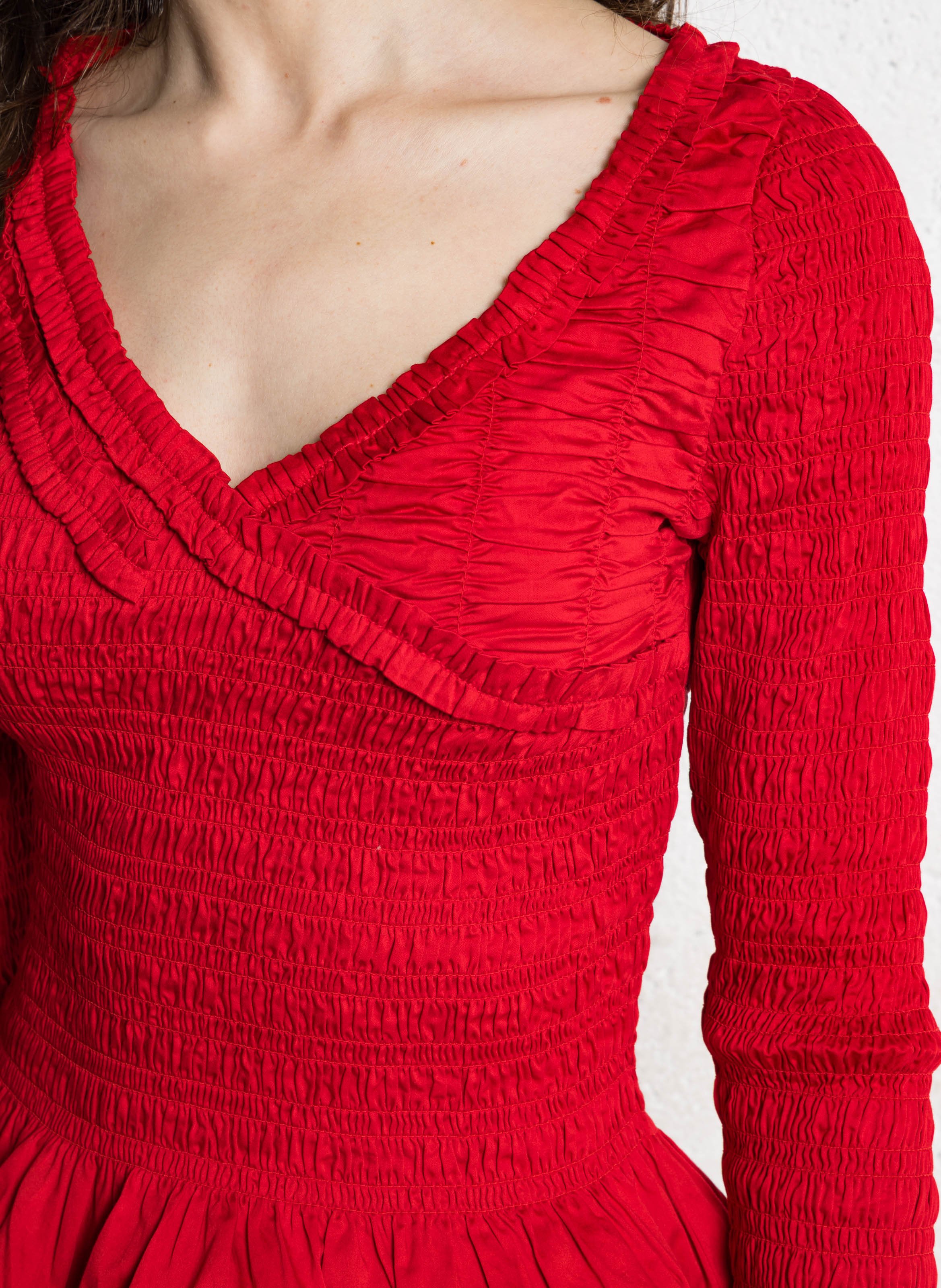 Top manches longues froncé en coton bio DAMSON MADDER Rouge