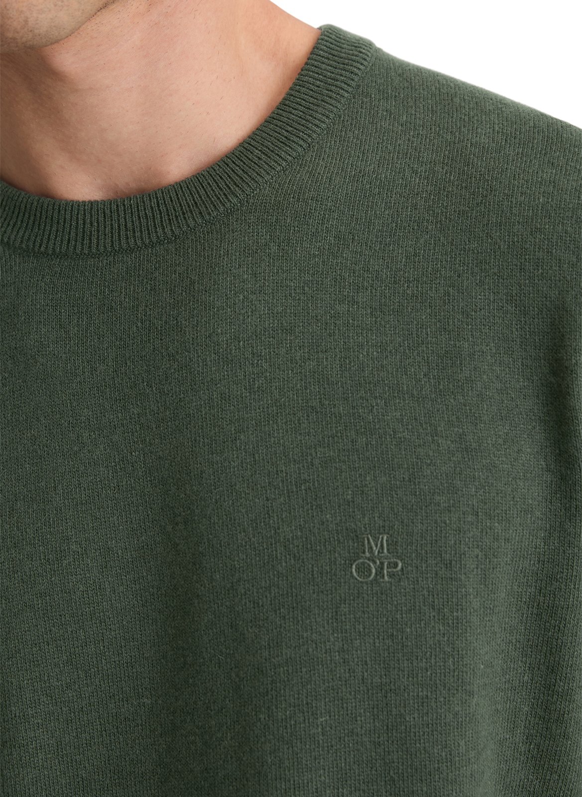 Pull col rond droit en coton bio et laine mélangé MARC O'POLO Kaki