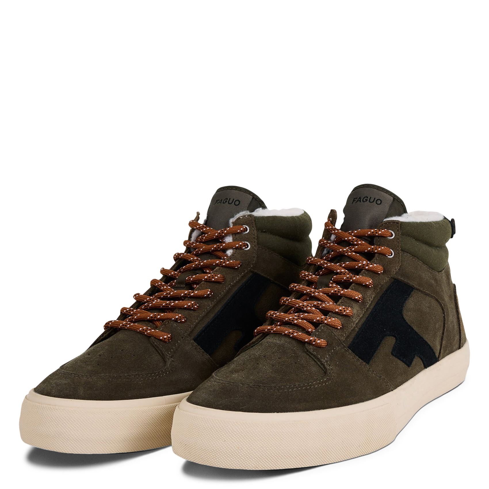 Halfhoge sneakers van gemengd leer FAGUO Kaki