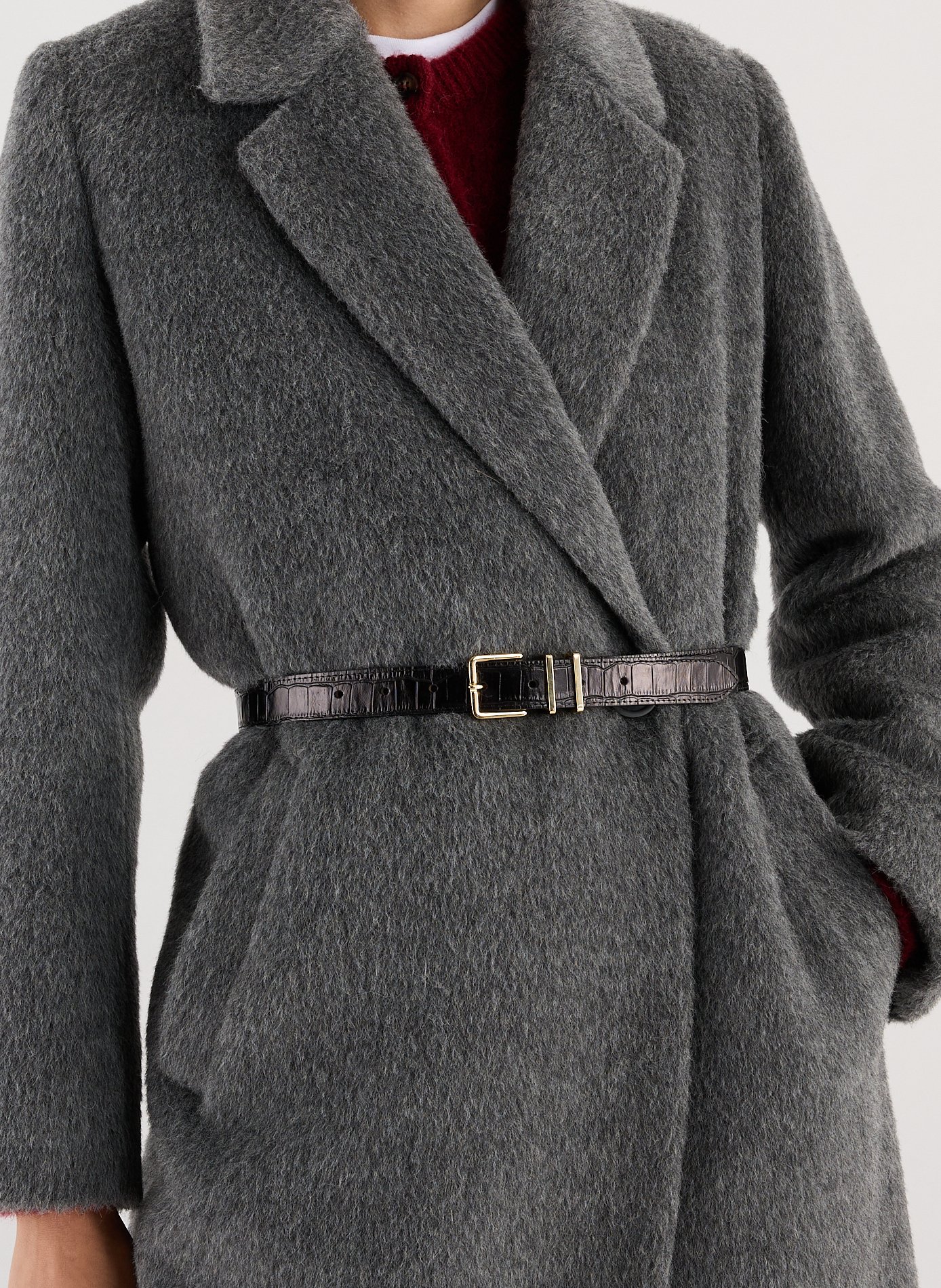 Manteau long col tailleur en laine mélangée SAISON 1865 Gris