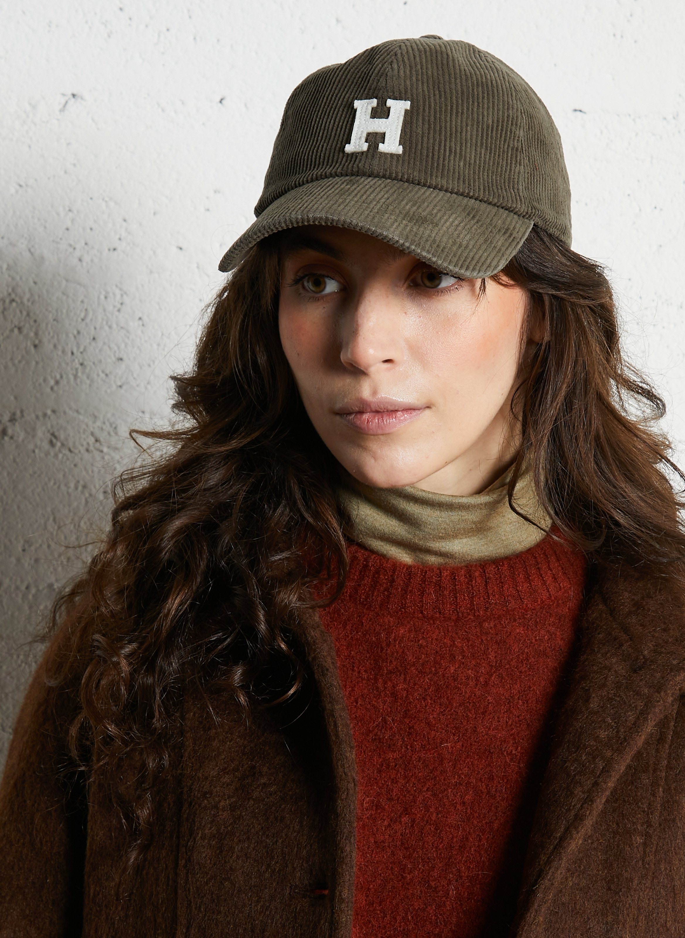 Ribbed cotton velvet cap HARTFORD Green