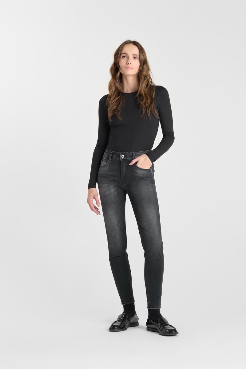 High-waisted push-up slim jeans, 7/8 length LE TEMPS DES CERISES Black