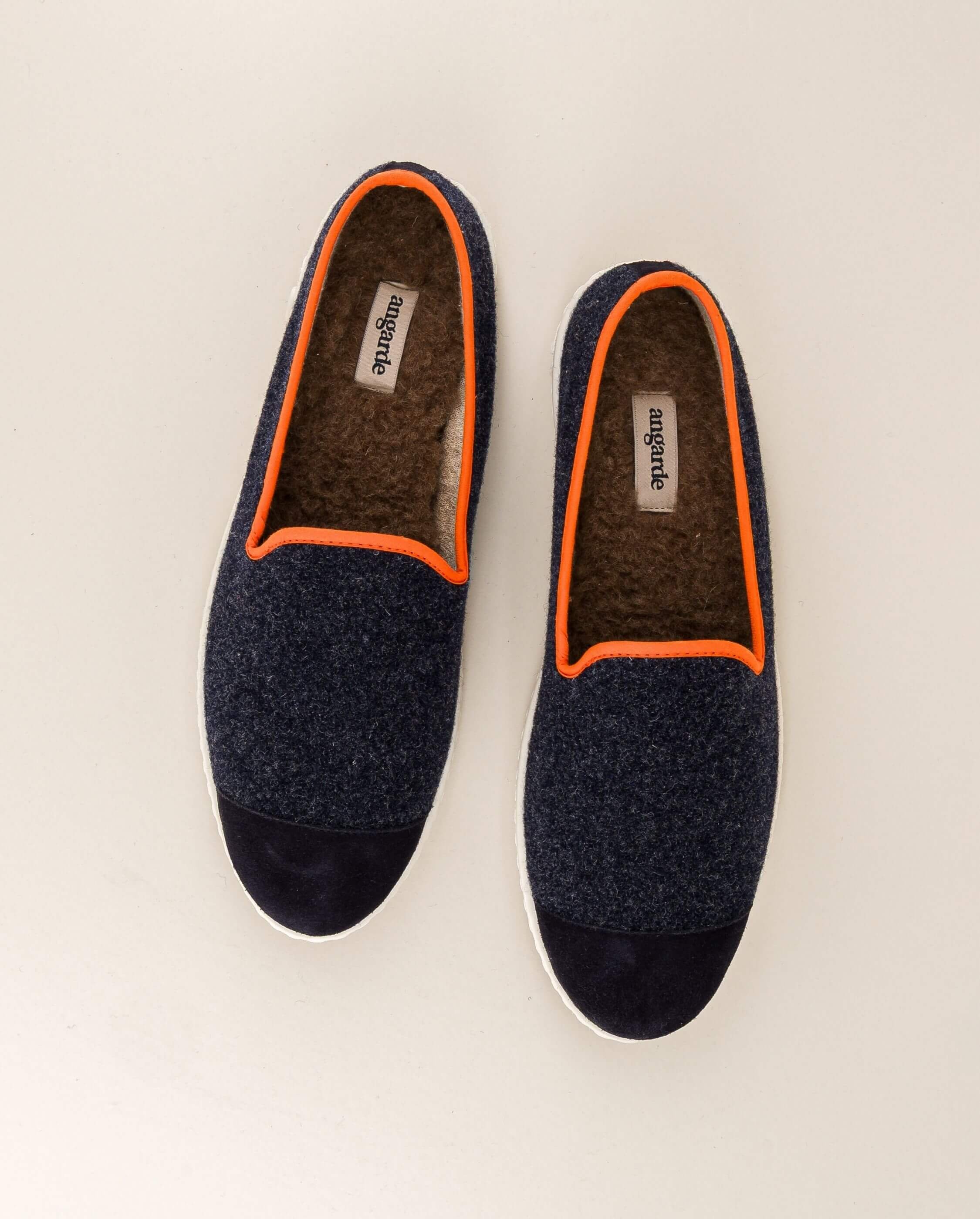 Chausson homme laine, marine orange ANGARDE Bleu