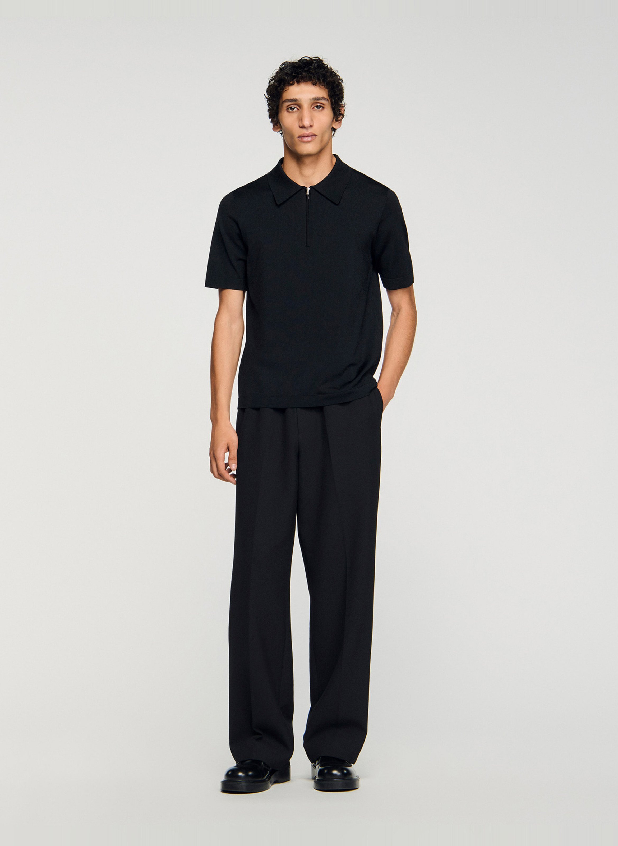 Short-sleeved T-shirt with zip-up polo collar SANDRO Black