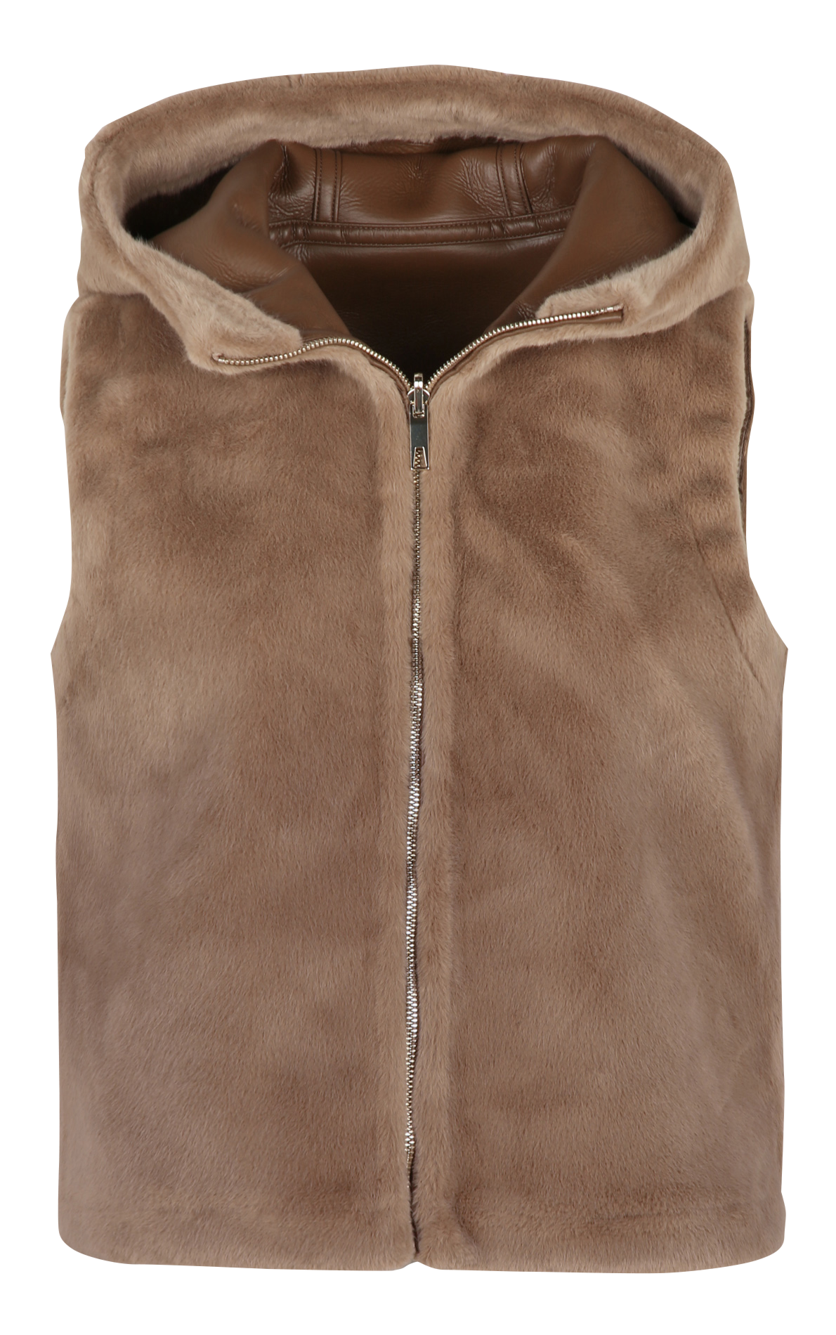 Straight jacket with high collar in faux fur ZAPA Brown