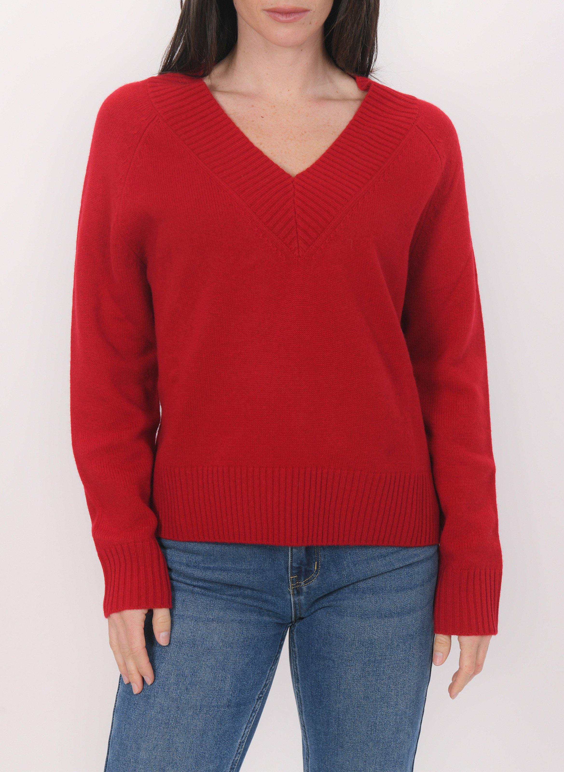 Pull oversize col V en laine et cachemire KOOKAI Rouge