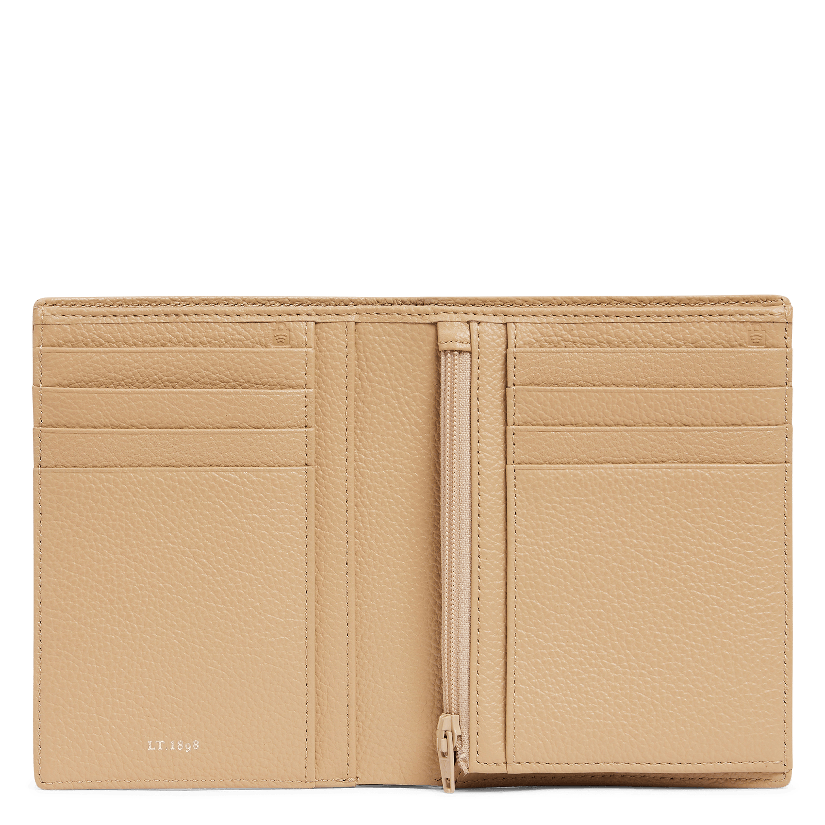 Vertikale Brieftasche mit zwei Fächern aus genarbtem Leder LE TANNEUR Beige