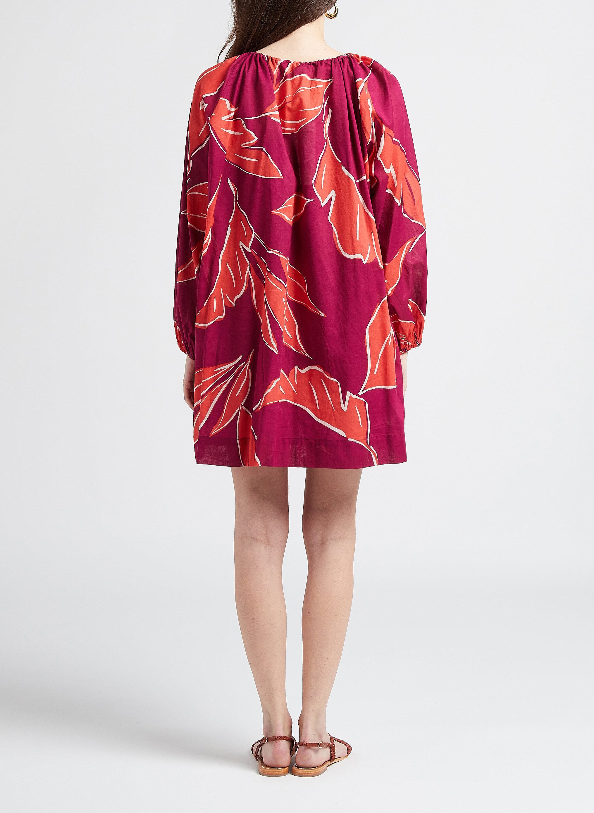 Short loose-fit printed cotton dress GRACE ET MILA Pink