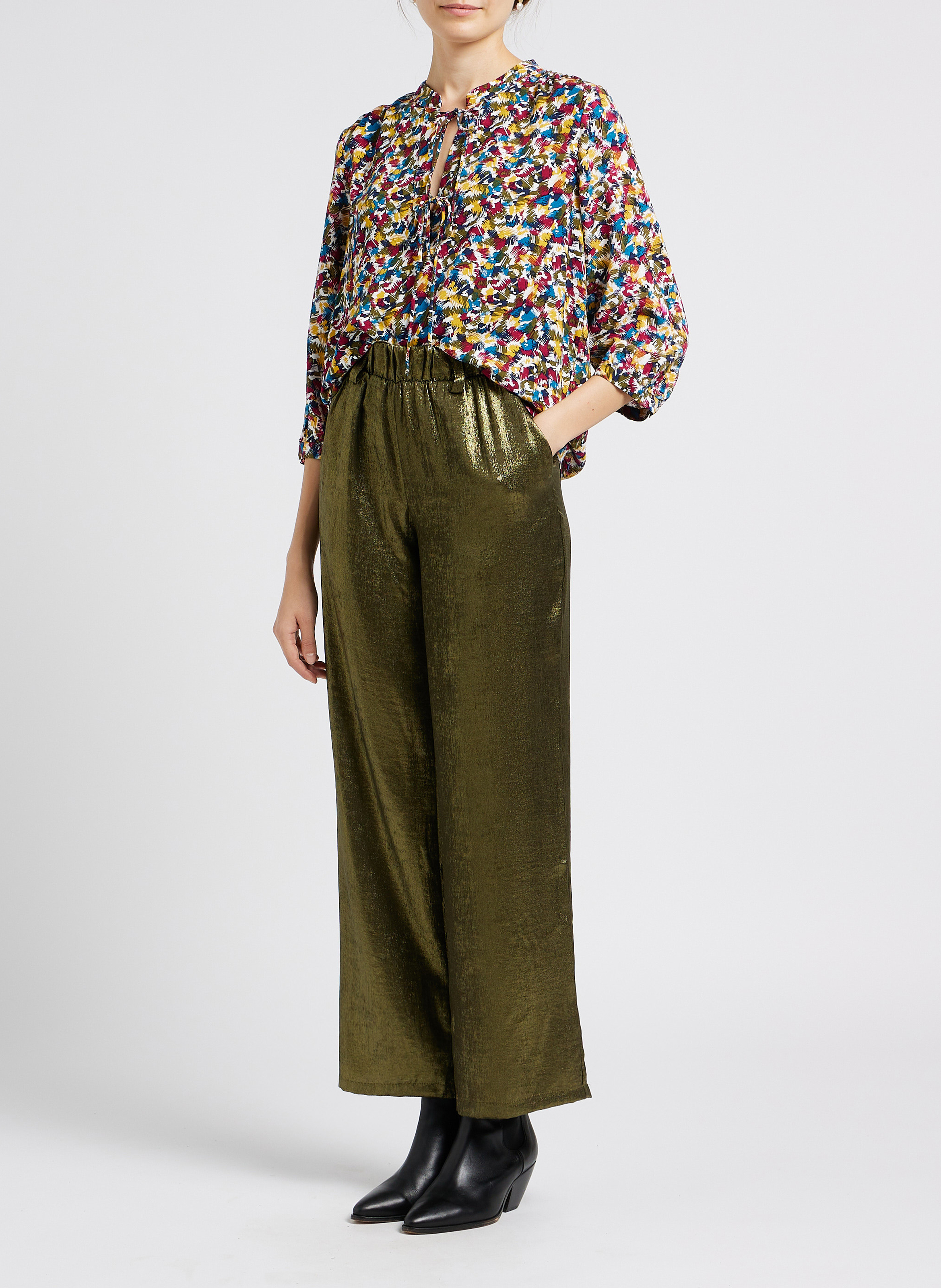 Blouse col tunisien imprimée VILA Beige