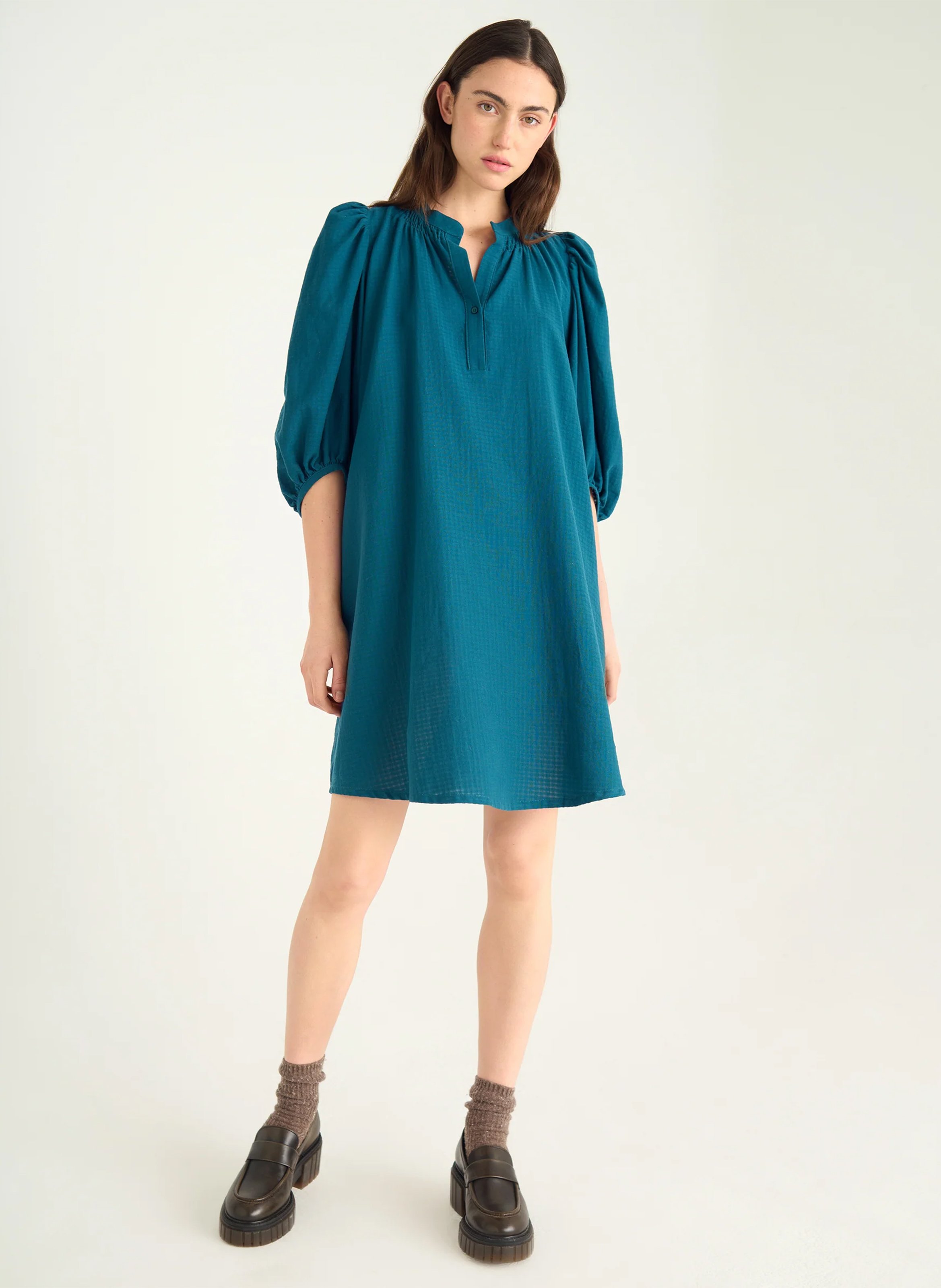 Robe ample col tunisien en coton ACOTE Vert