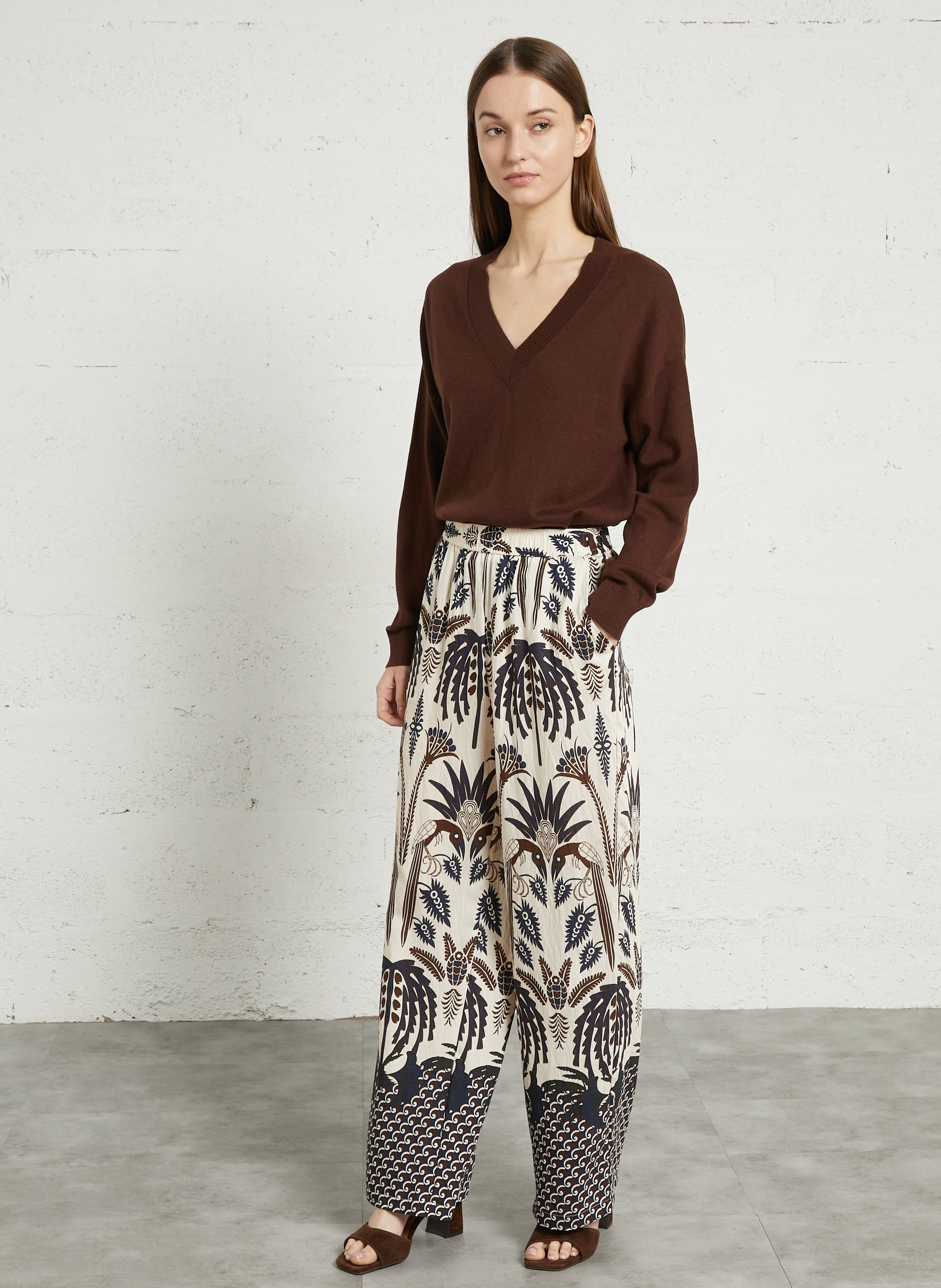 Pull col V manches longues uni SUD EXPRESS Marron