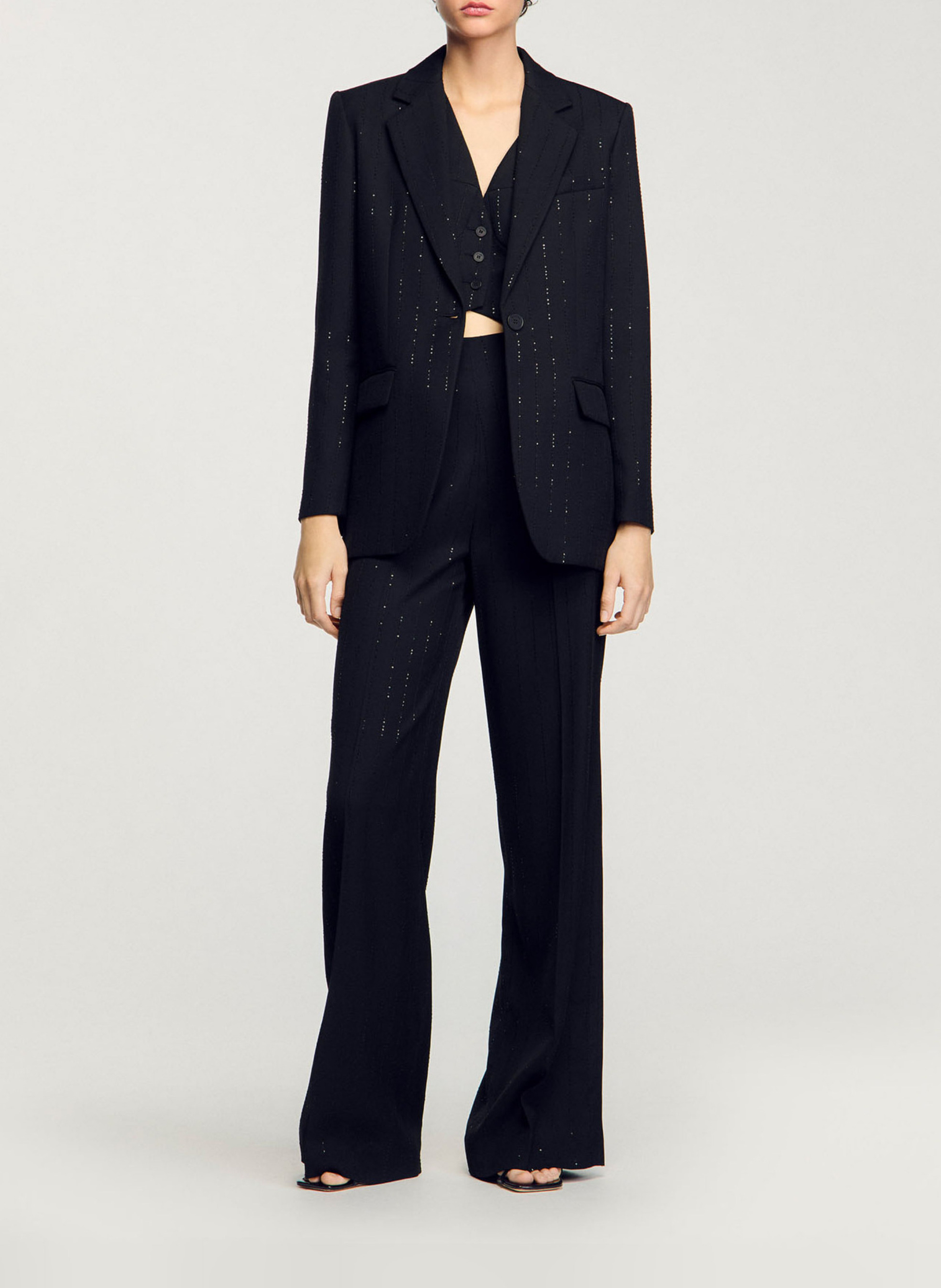 Striped blazer with sequins SANDRO Black