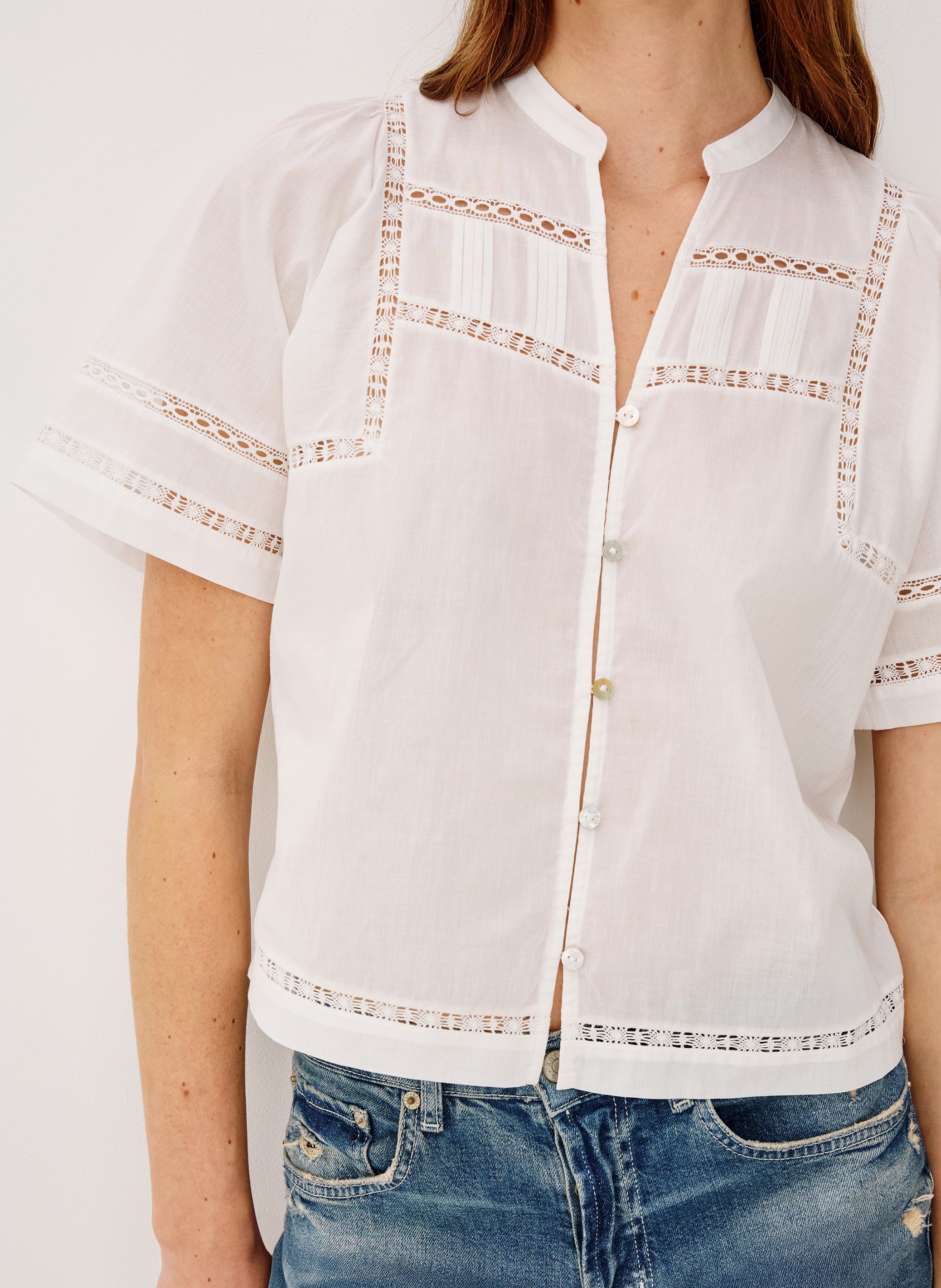Gerade geschnittene Henley-Bluse aus Baumwolle RAILS Weiss