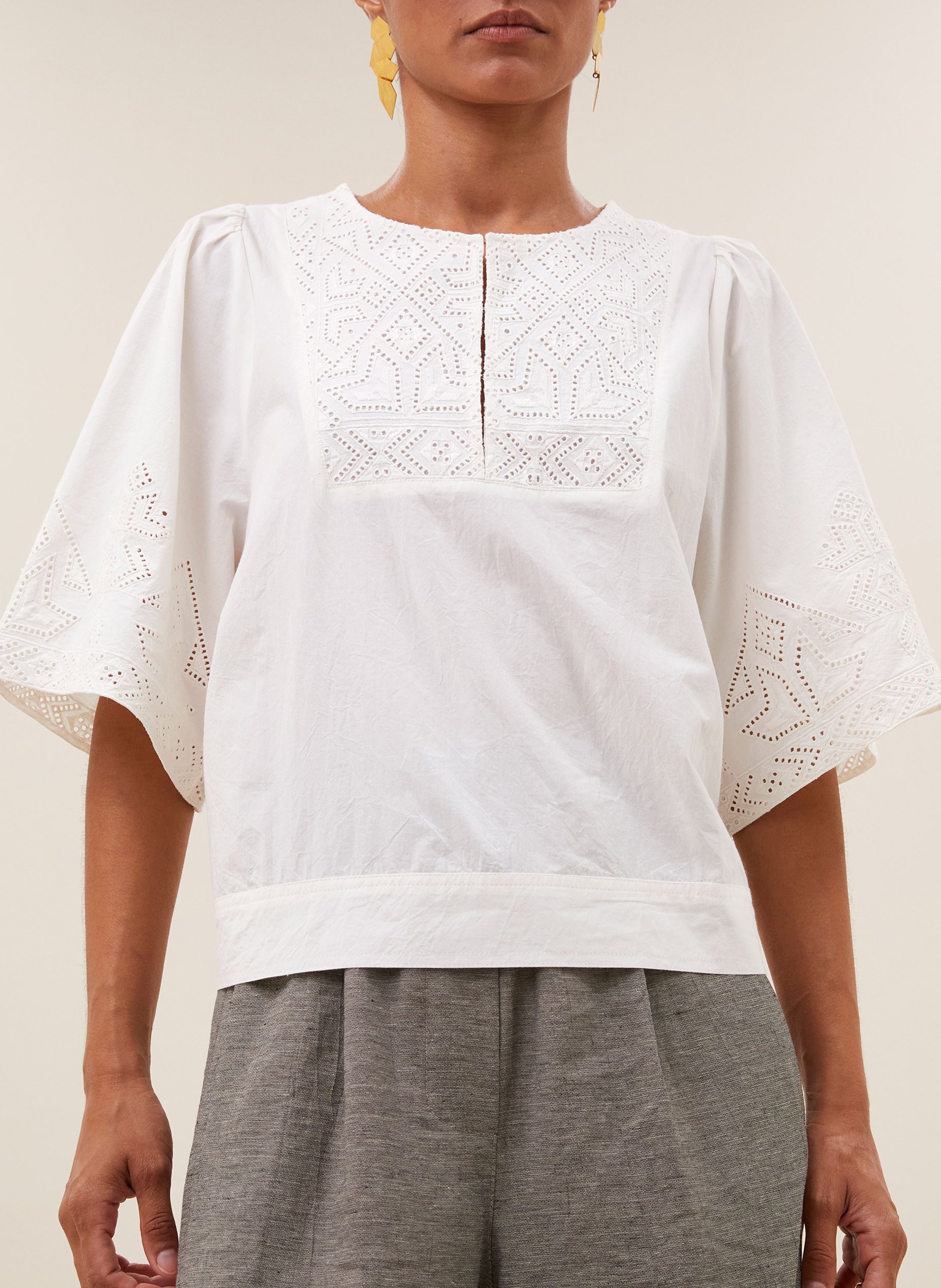 Blouse col rond en coton BY BAR Blanc