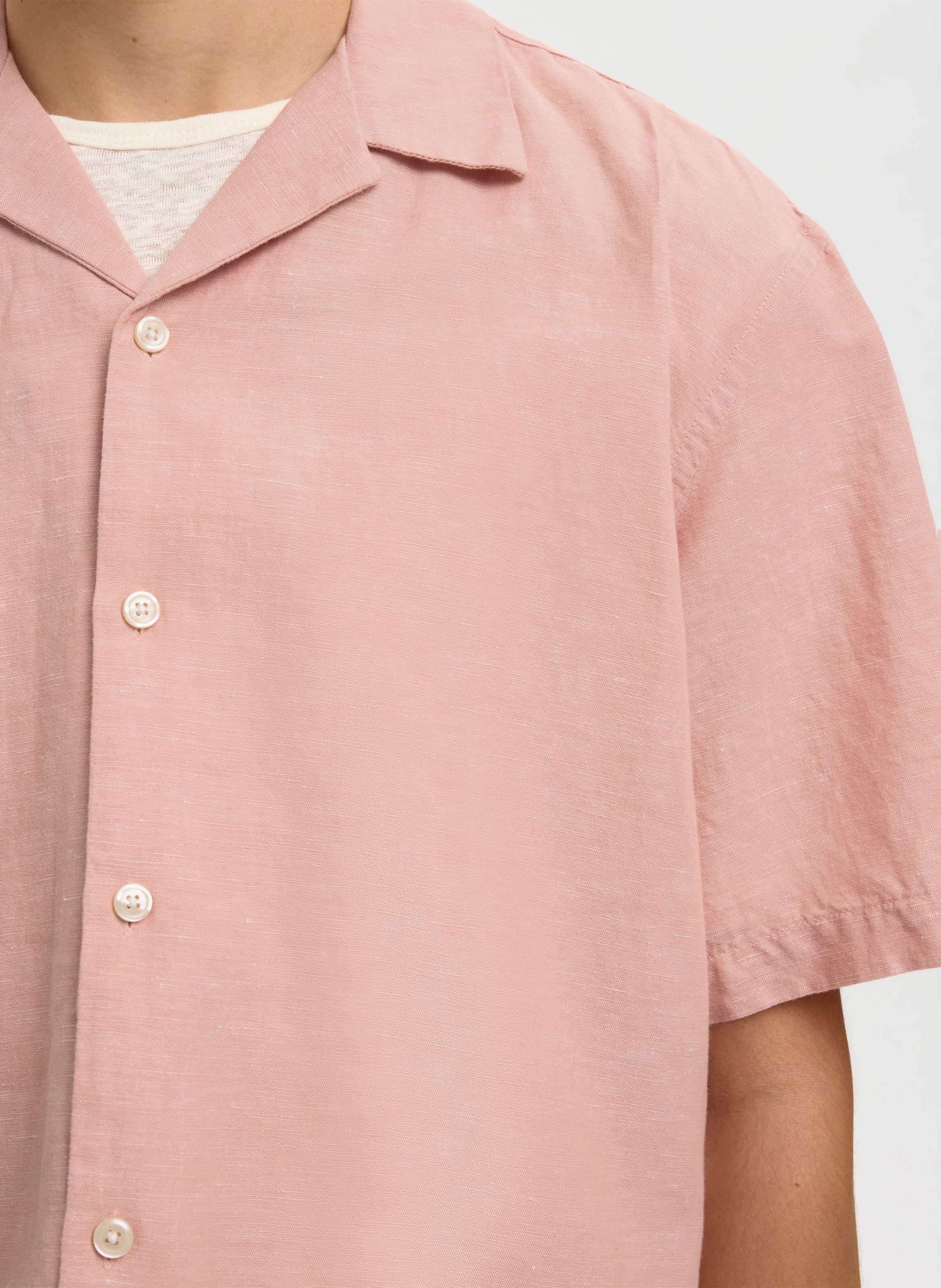 Gerade Linen-Mischung Hemd mit kubanischem Kragen SELECTED Rosa
