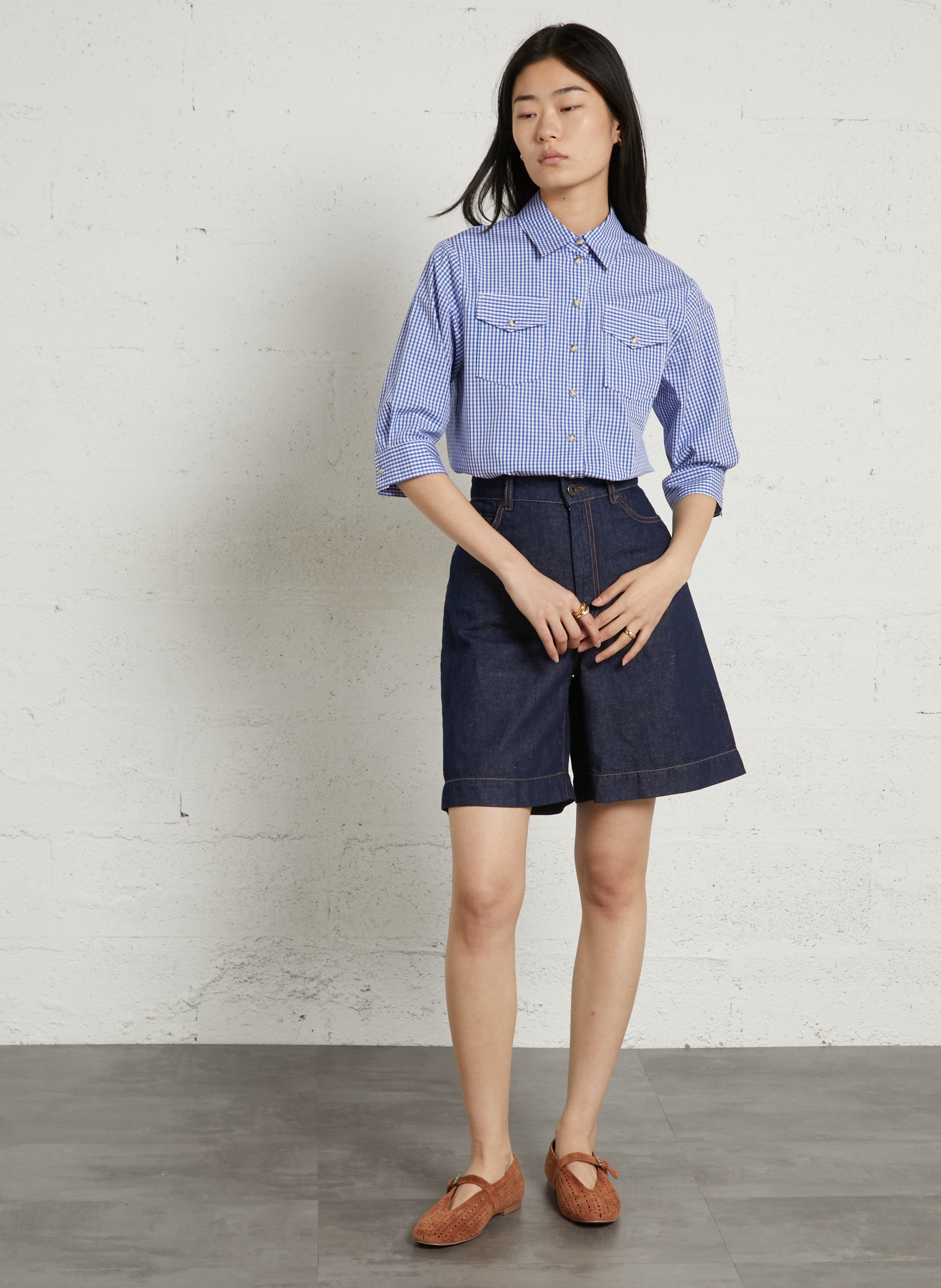 Straight striped cotton shirt SUZIE WINKLE Blue