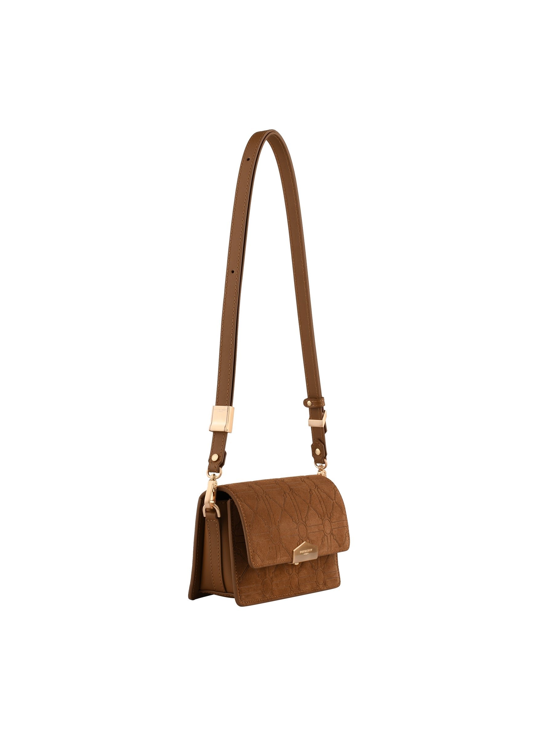 Shoulder bag in suede and leather POURCHET Brown