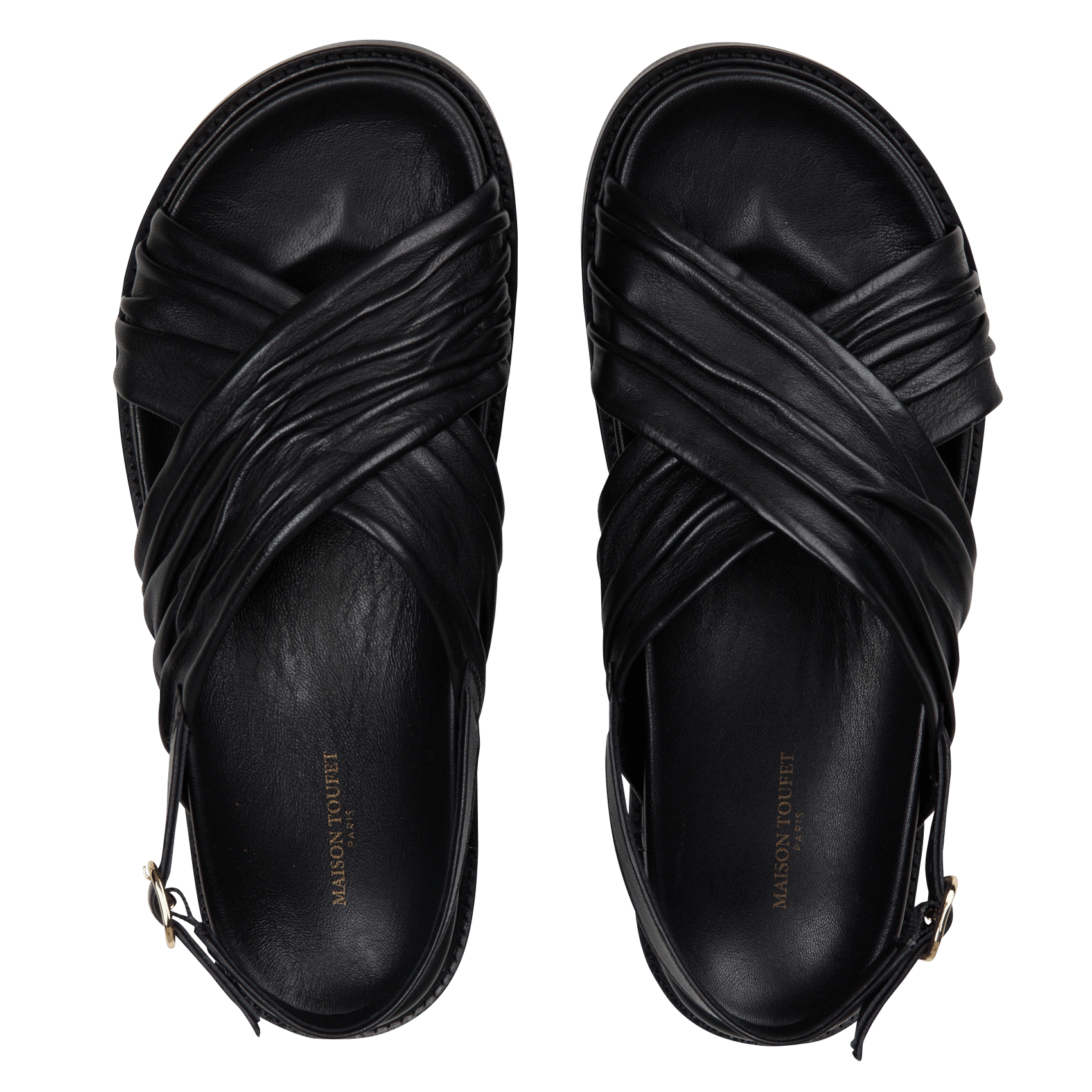 Sandales plates en cuir lisse MAISON TOUFET Noir