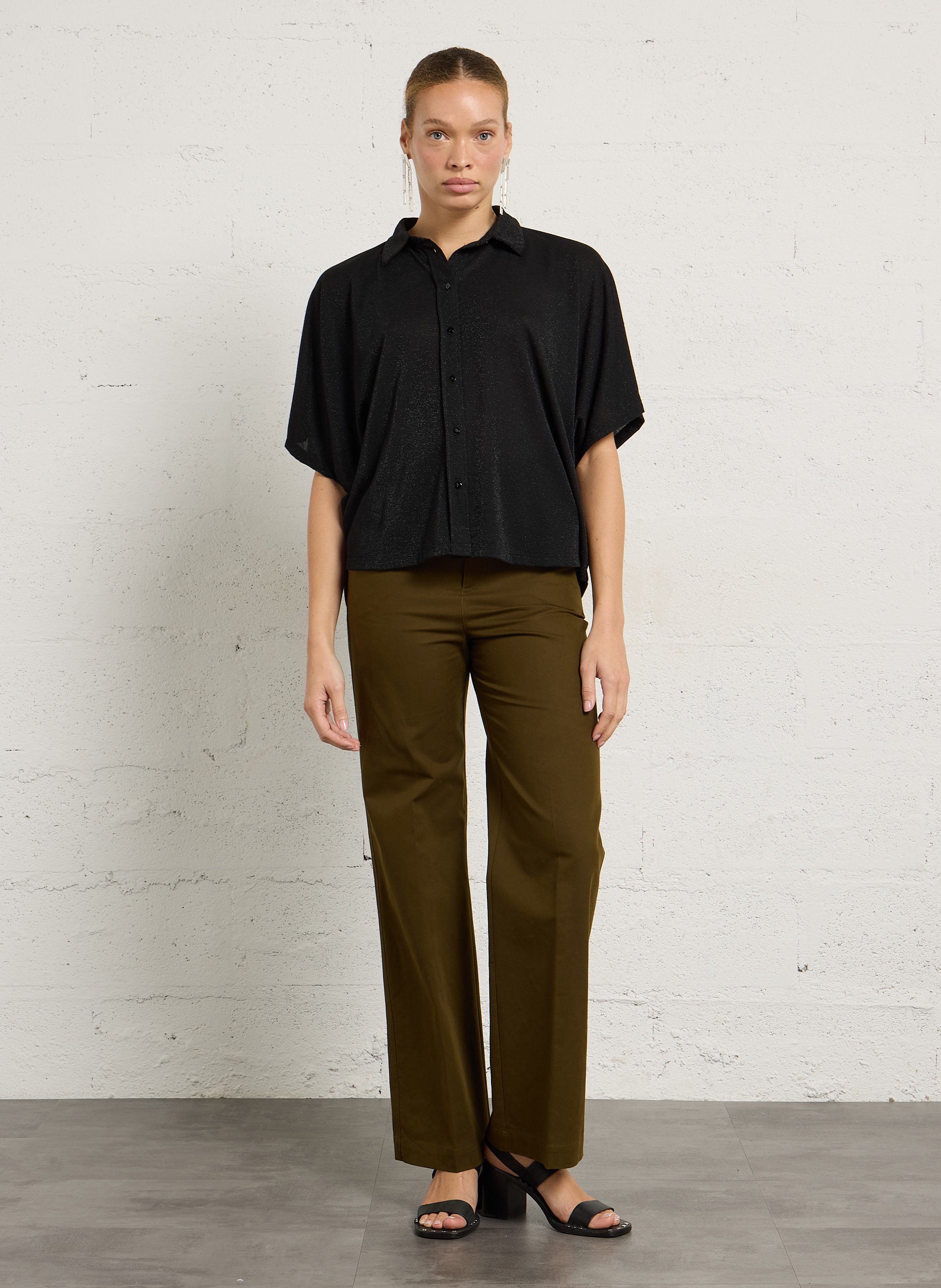 Chemise oversize col classique pailleté MOMONI Noir