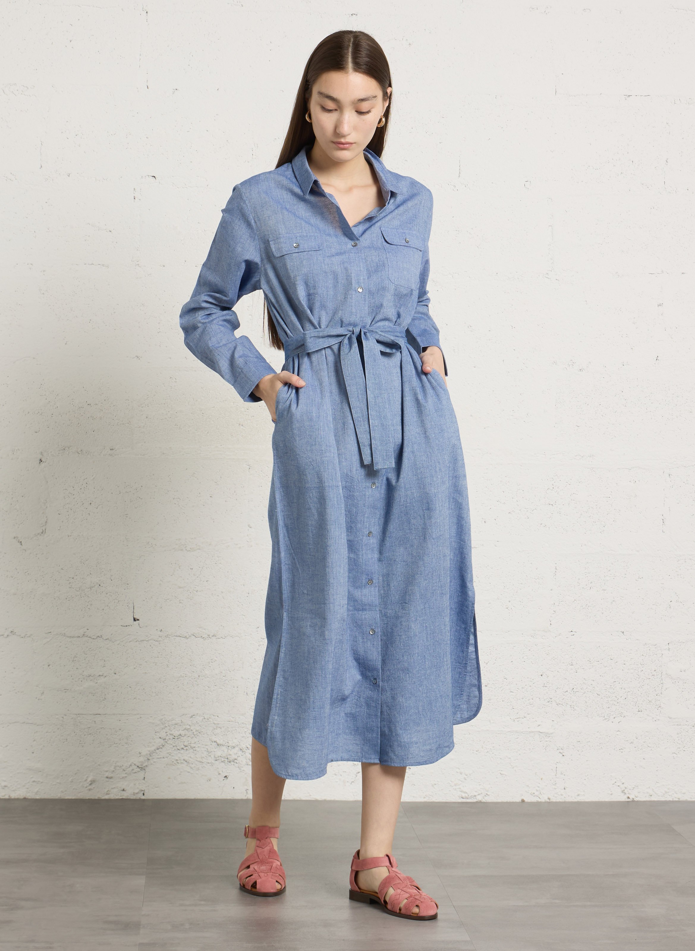 Long belted shirt dress BELLA JONES Blue