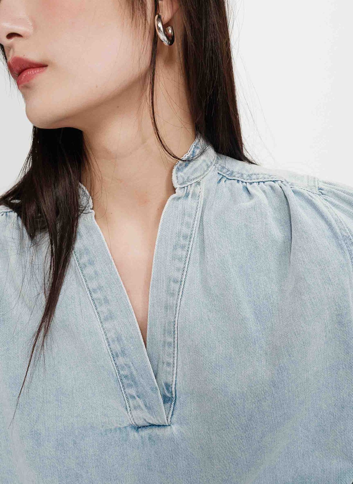 Blouse oversize col V en coton mélangé GRACE ET MILA Bleu