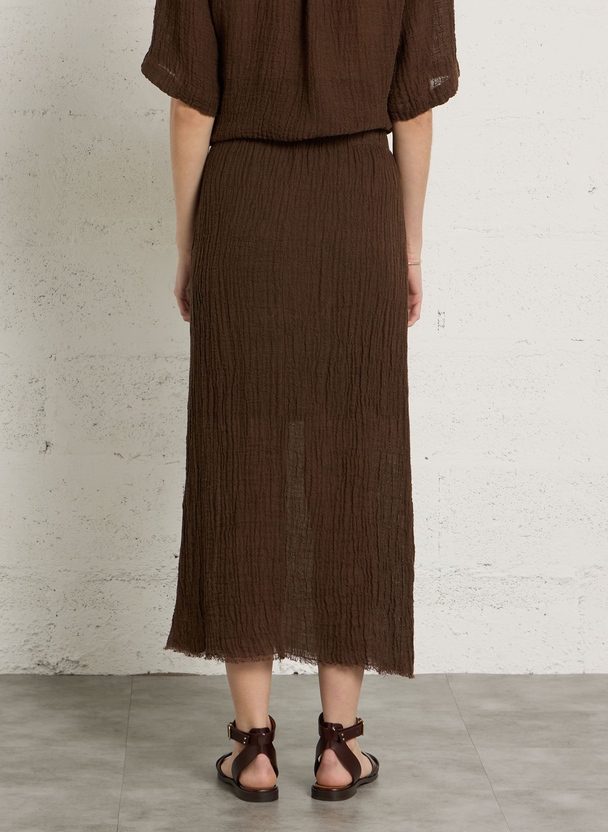 Linen-blend midi skirt MASSCOB Brown