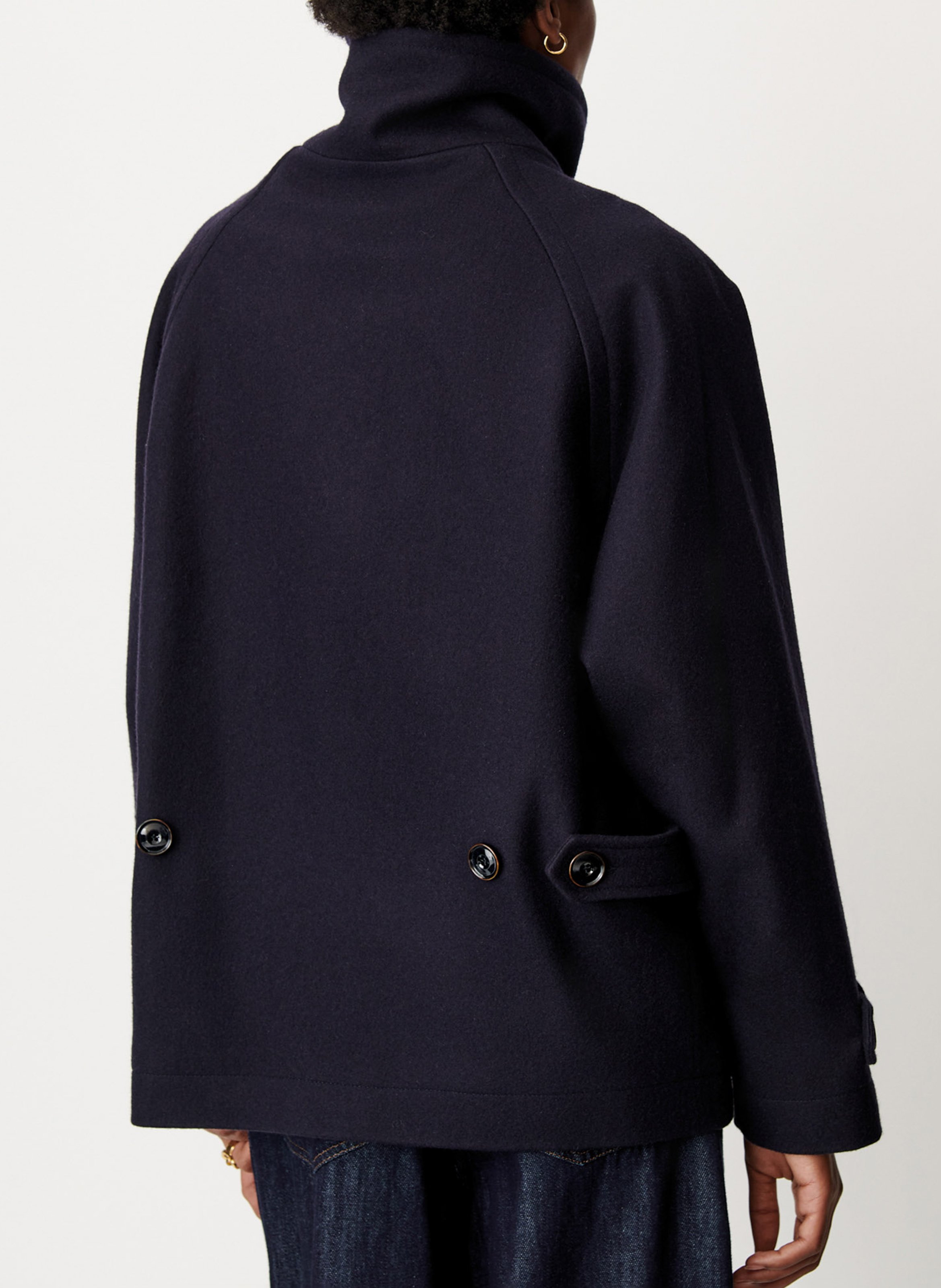 Manteau court col montant en laine mélangée SESSUN Bleu