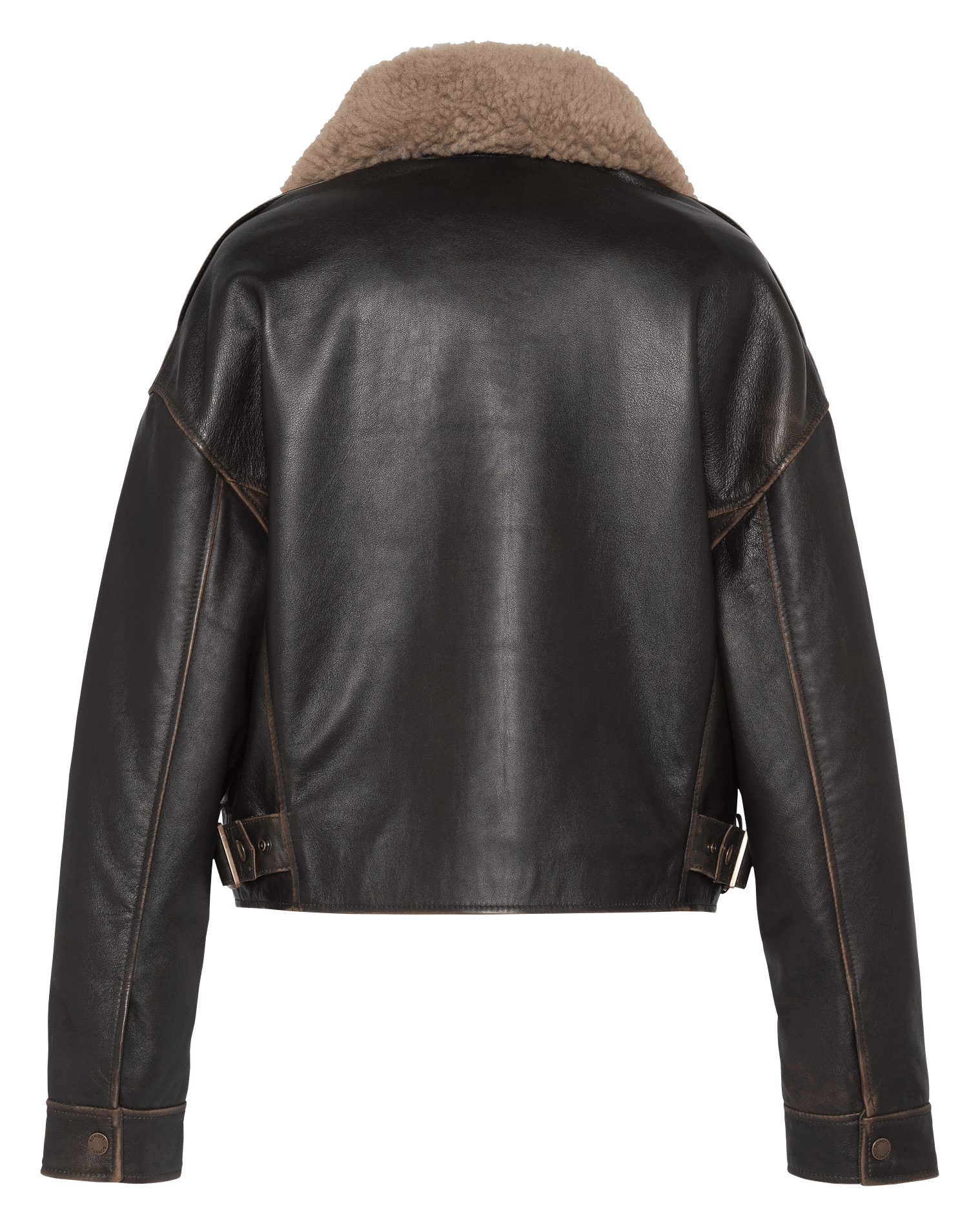 Blouson droit uni en cuir SCHOTT Marron