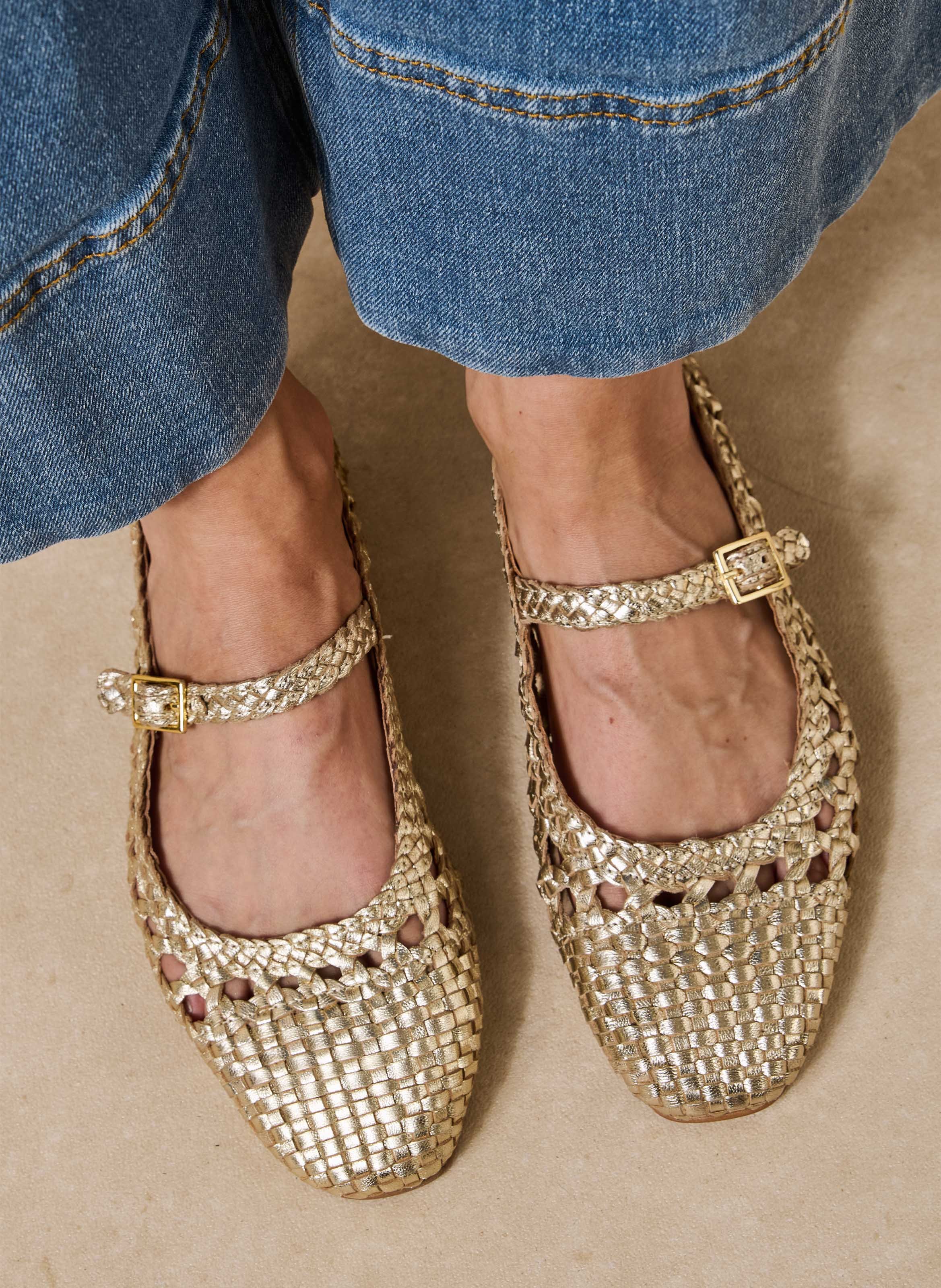 Braided leather strap ballerina flats LA FEE MARABOUTEE Yellow