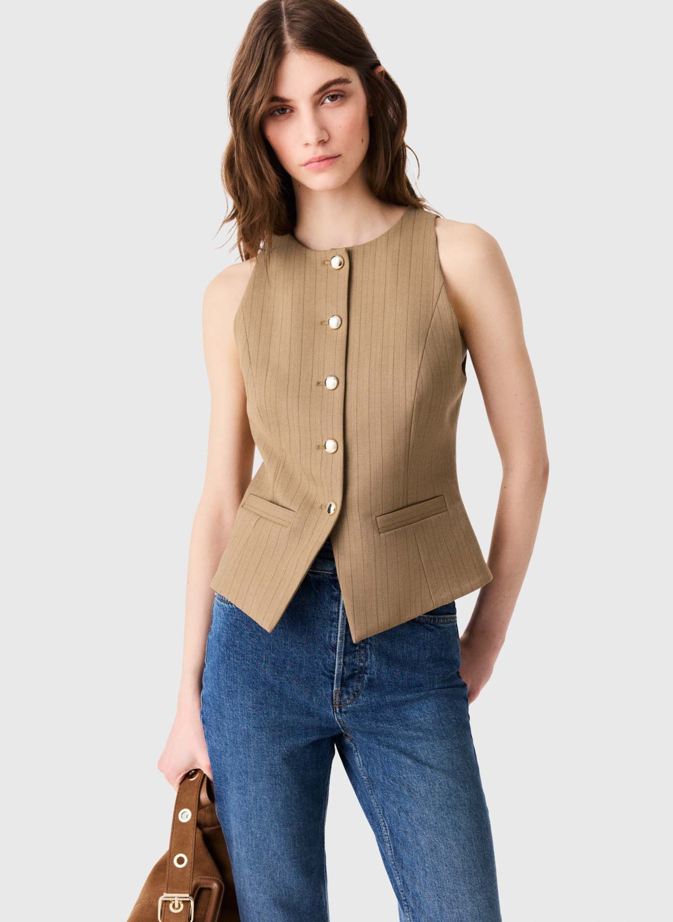 Gilet cintré en laine mélangée MAJE Beige