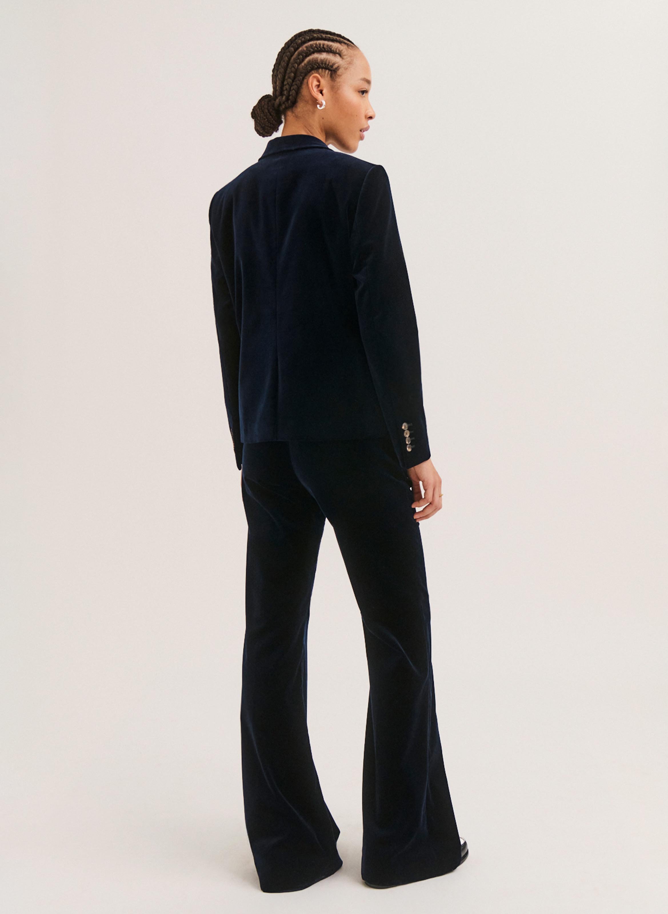Blazer cintré en velours lisse de coton mélangé PABLO Bleu
