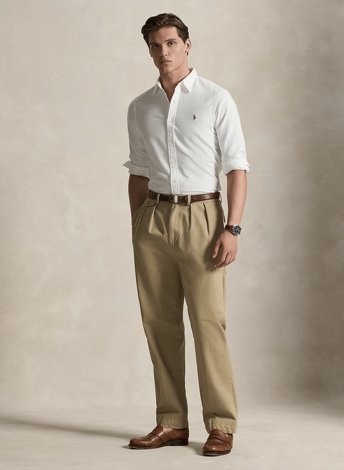 Chemise col américain slim-fit en Oxford de coton | Blanc POLO RALPH LAUREN Homme