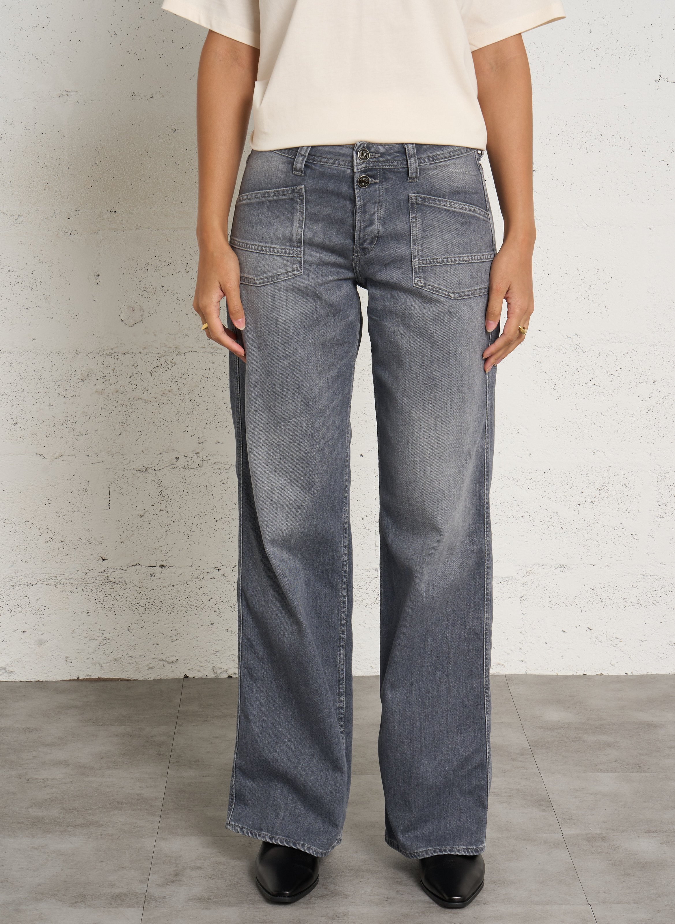 Wijde jeans met brede pijpen, lengte 34 LE TEMPS DES CERISES Grijs