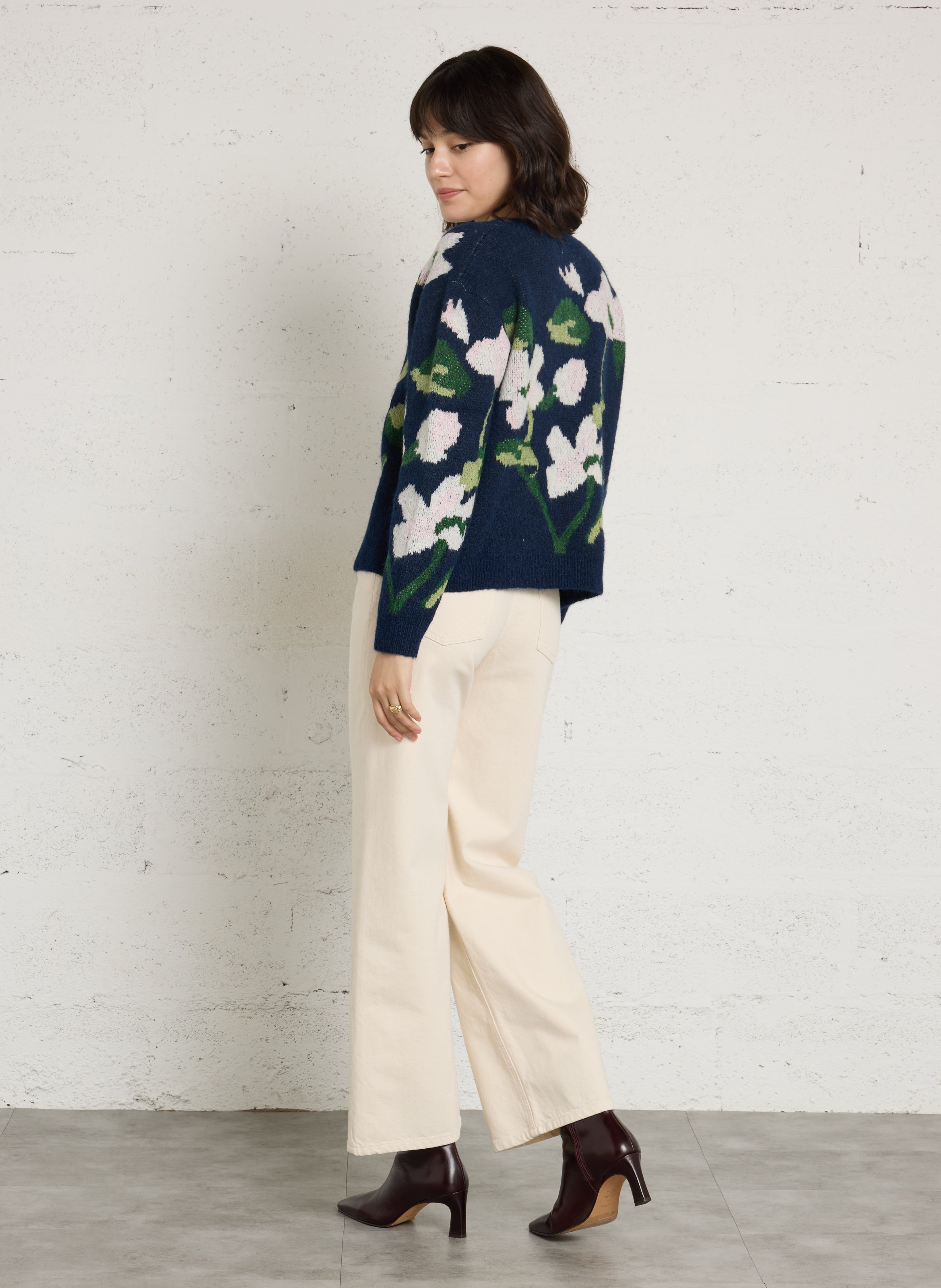 Weiter Cardigan mit Rundhalsausschnitt und Print THE KORNER Blau