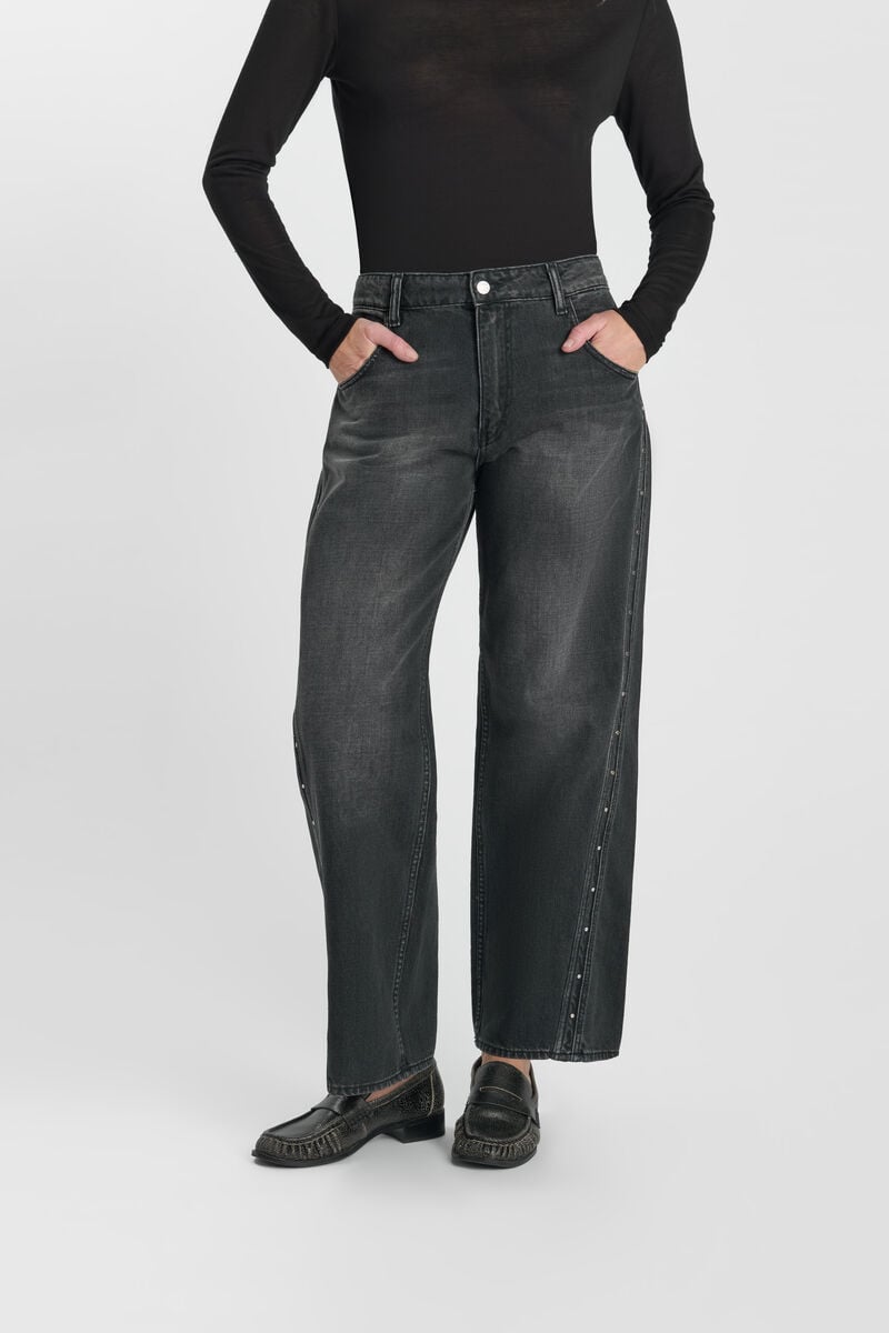 High-waisted loose-fit zip jeans LE TEMPS DES CERISES Black