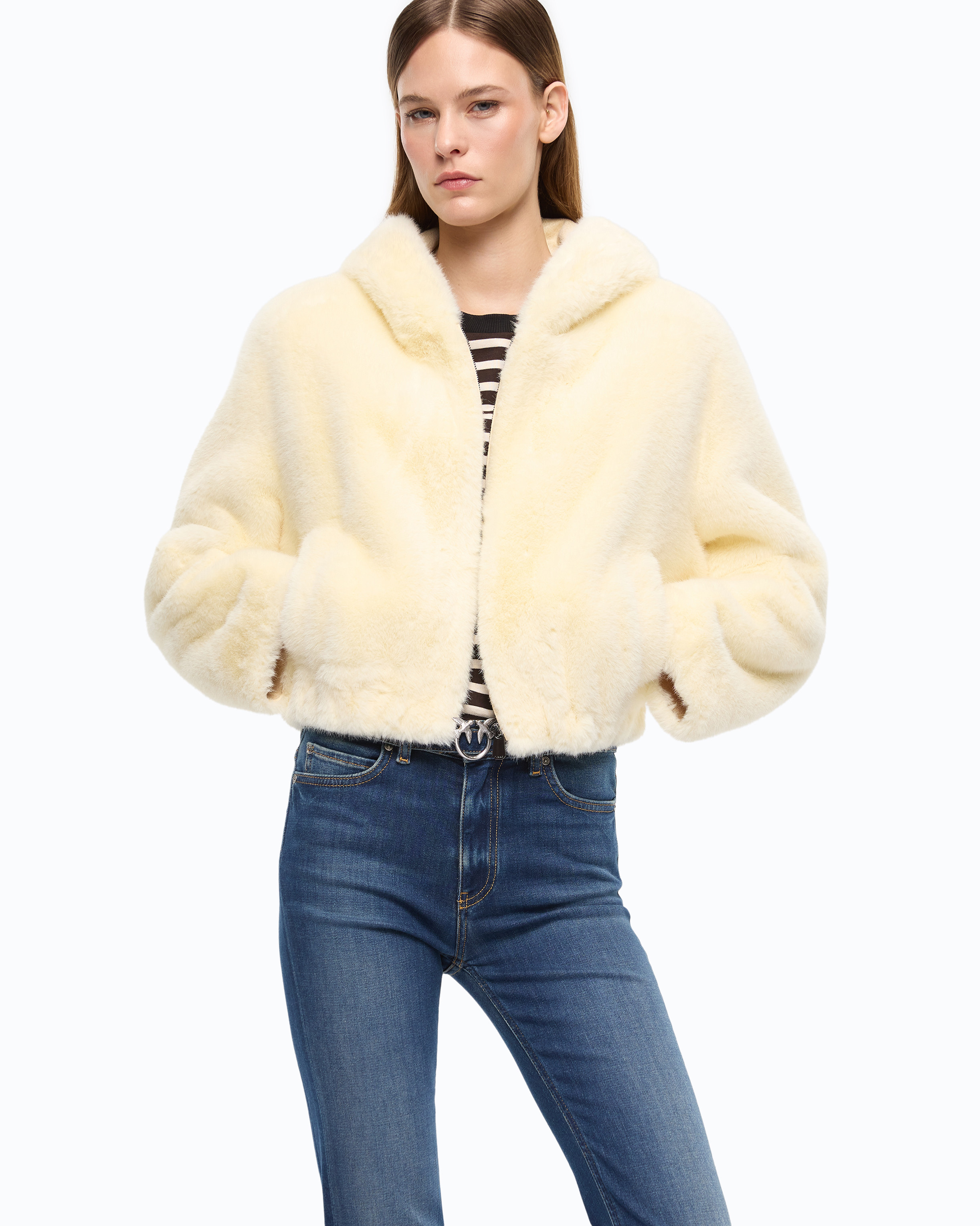 Cropped faux fur jacket | Yellow PINKO Women