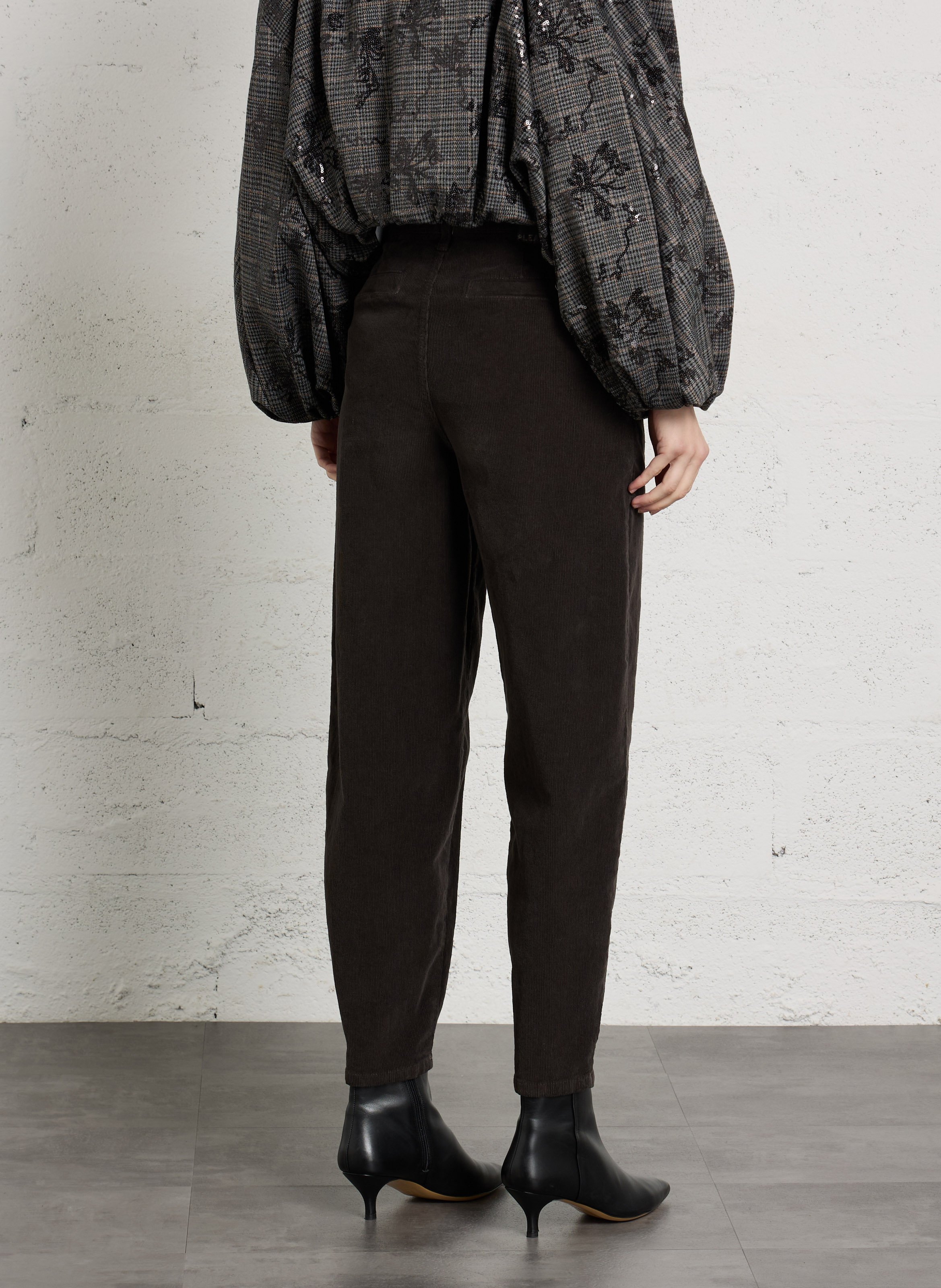 Corduroy-blend barrel-leg trousers PLEASE Brown